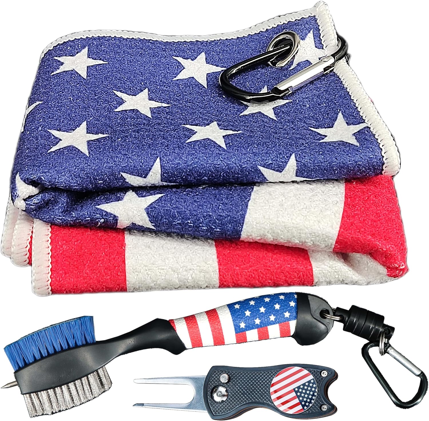 Golf Club Brush and Amercian Flag Golf Towels, Golf Groove Cleaner Cleaning kit, Golf Accessories Cleaner Tool with Strong Magnet Stick to Golf