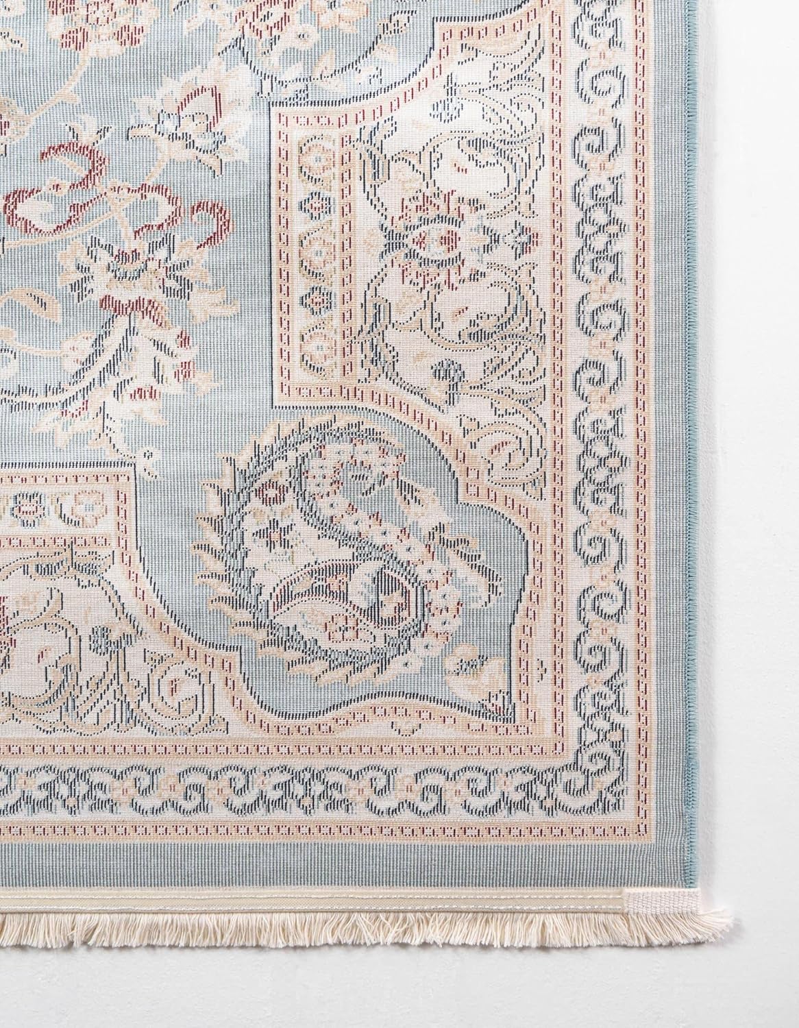 Rugs.com Rabia Collection – Alfombra baja azul de 5 x 8 pies, perfecta para dormitorios, comedores, salas de estar