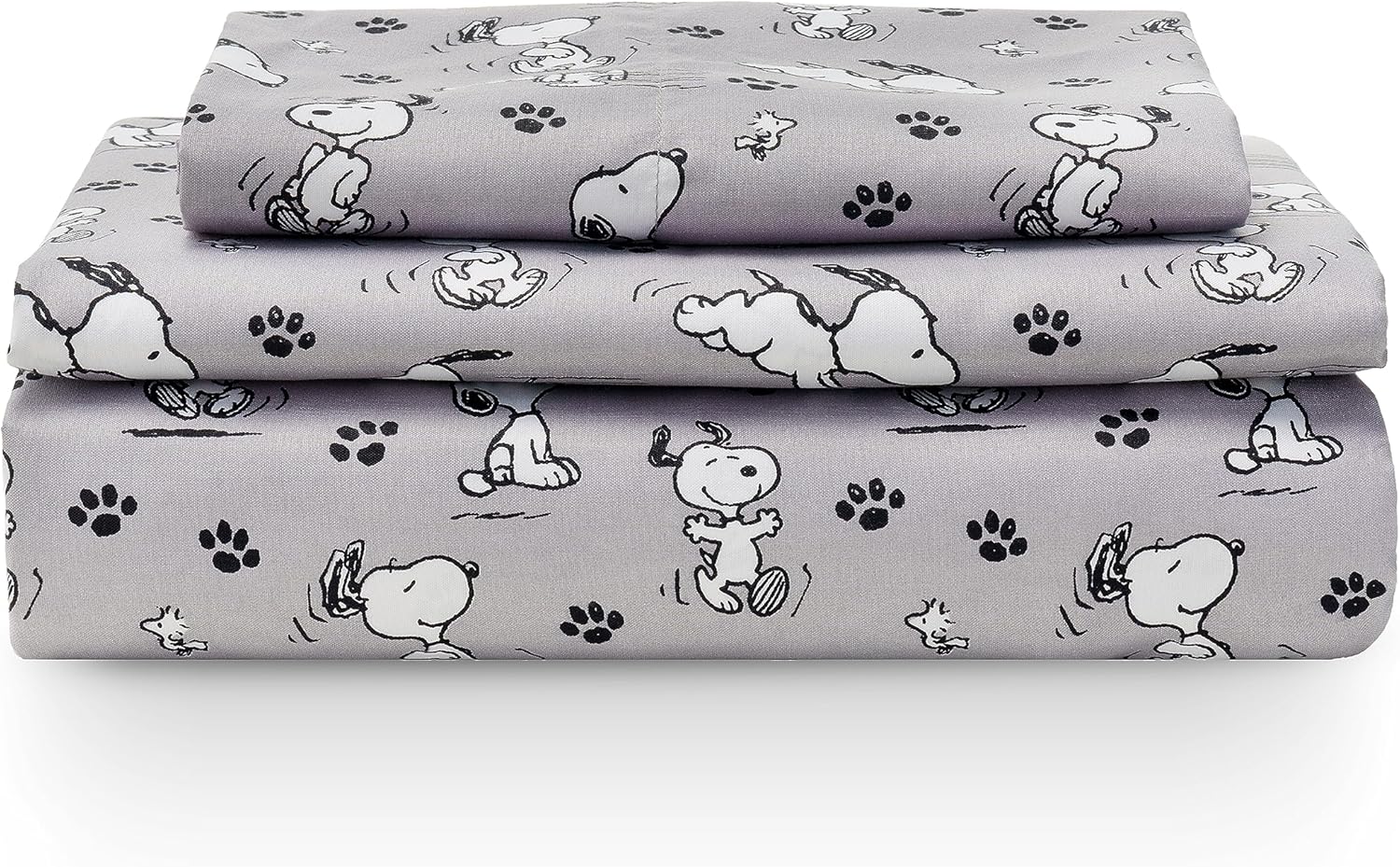 Berkshire Blanket Peanuts – Juego de sábanas para niños, tamaño individual, 3 piezas, Peanuts Mini Poses and Paws Grey, lindo personaje Snoopy