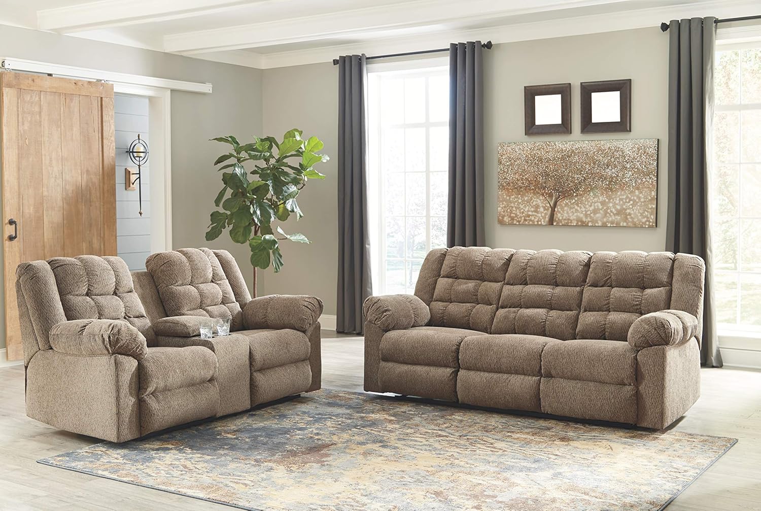 Signature Design by Ashley Workhorse – Sofá reclinable manual de gran tamaño, color marrón claro