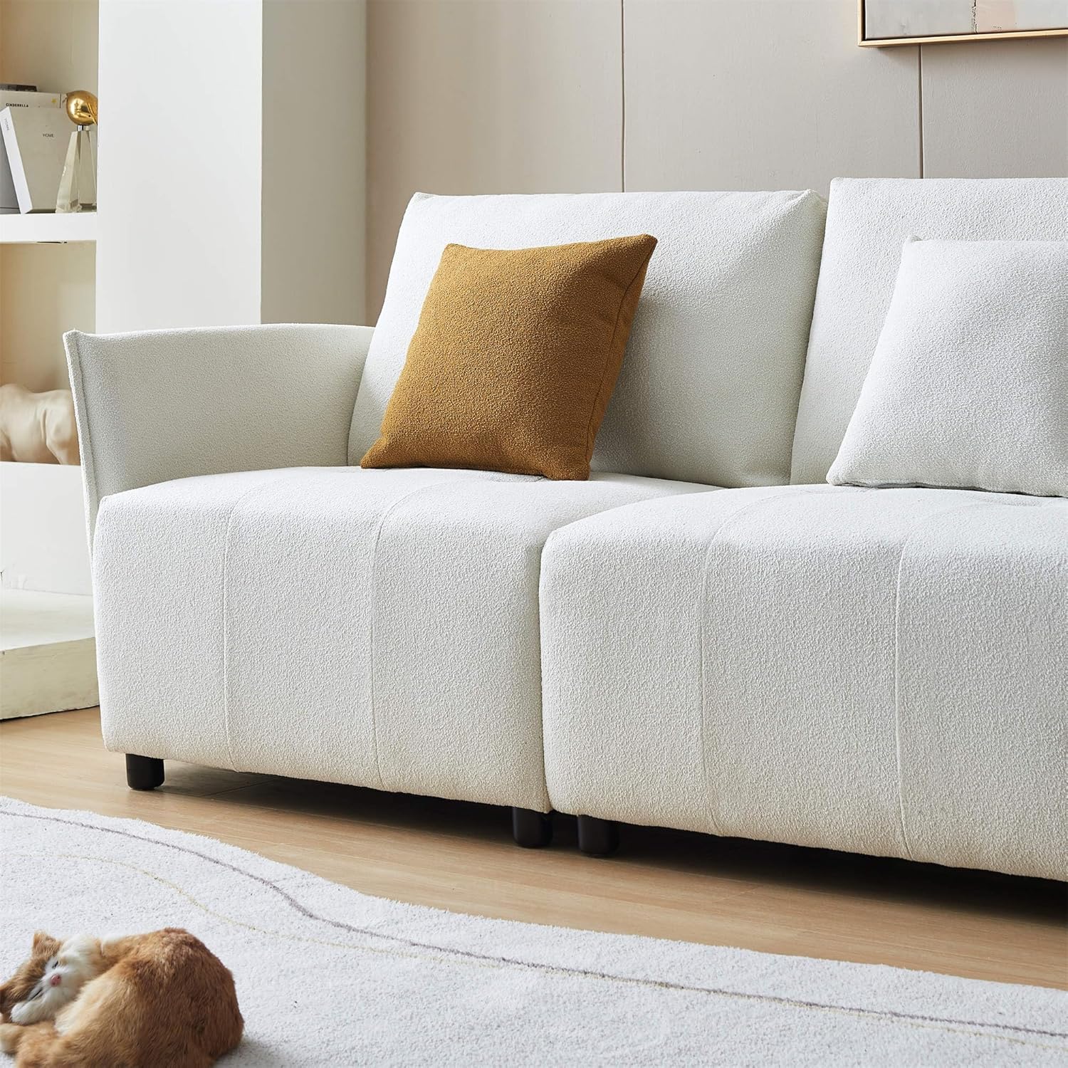 Sofá modular de tela de peluche de 120 pulgadas para sala de estar, moderno sofá modular de 4 asientos con cojín de asiento copetudo con botón y 4