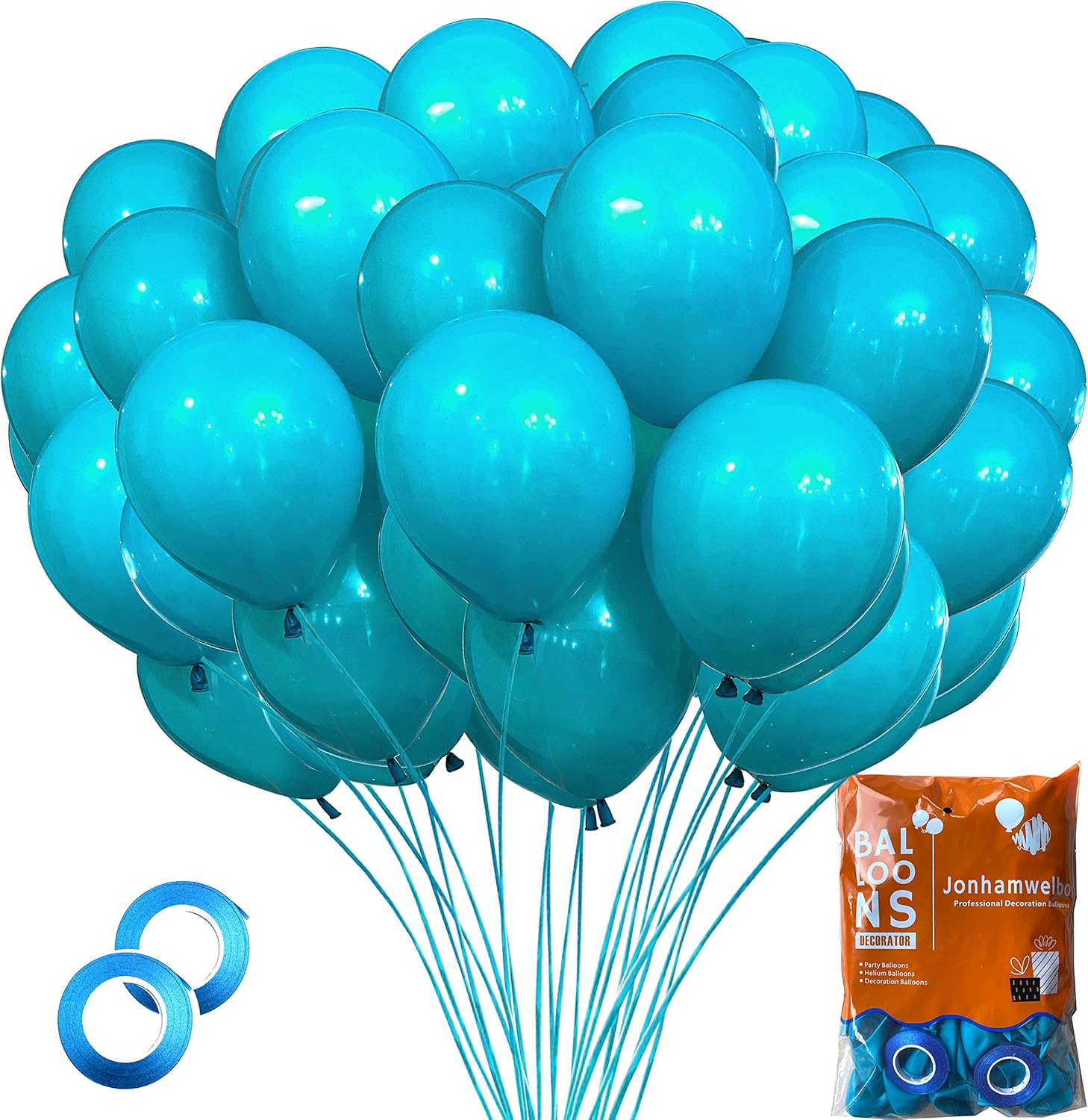 Jonhamwelbor Paquete de 100 globos de látex turquesa y verde azulado de 12 pulgadas para cumpleaños, compromiso, baby shower, fiesta, decoración de