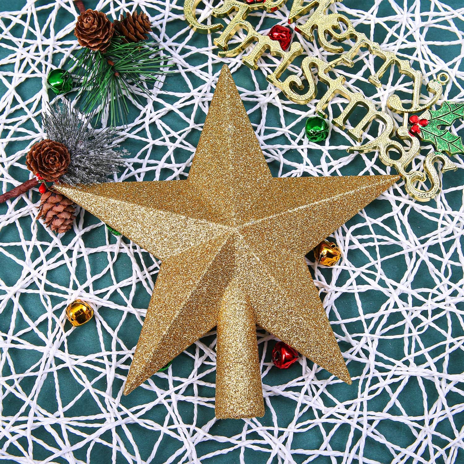 Aneco – Estrella con brillantina para decorar el arbolito de navidad, decoración para la parte de arriba del arbolito