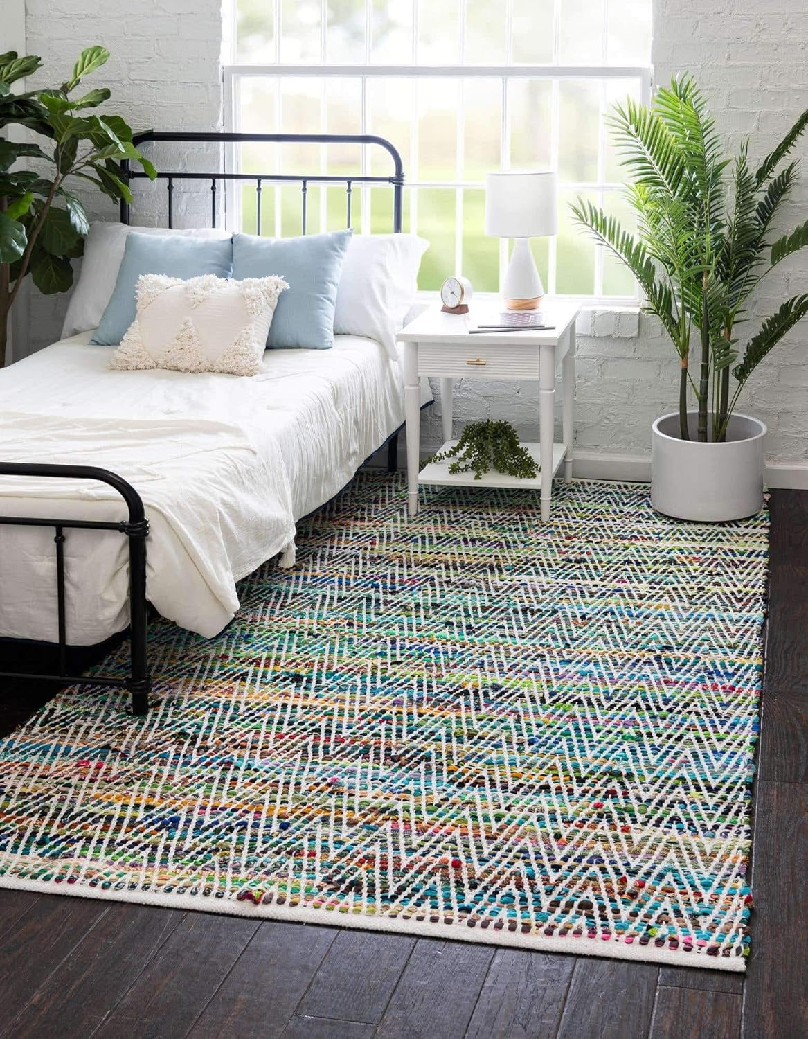 Unique Loom Chindi Chevron Collection – Alfombra rectangular de 4 pies 1 pulgada x 6 pies 1 pulgada, color verde y marfil