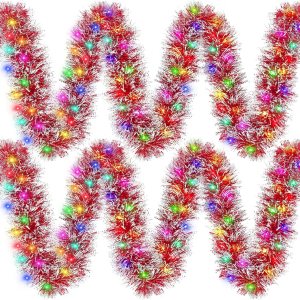Liliful Guirnalda de oropel preiluminada de 100 pies con 300 luces LED 2024, guirnalda metálica colgante de papel de aluminio con luces multicolor Liliful Guirnalda de oropel preiluminada de 100 pies con 300 luces LED 2024, guirnalda metálica colgante de papel de aluminio con luces multicolor