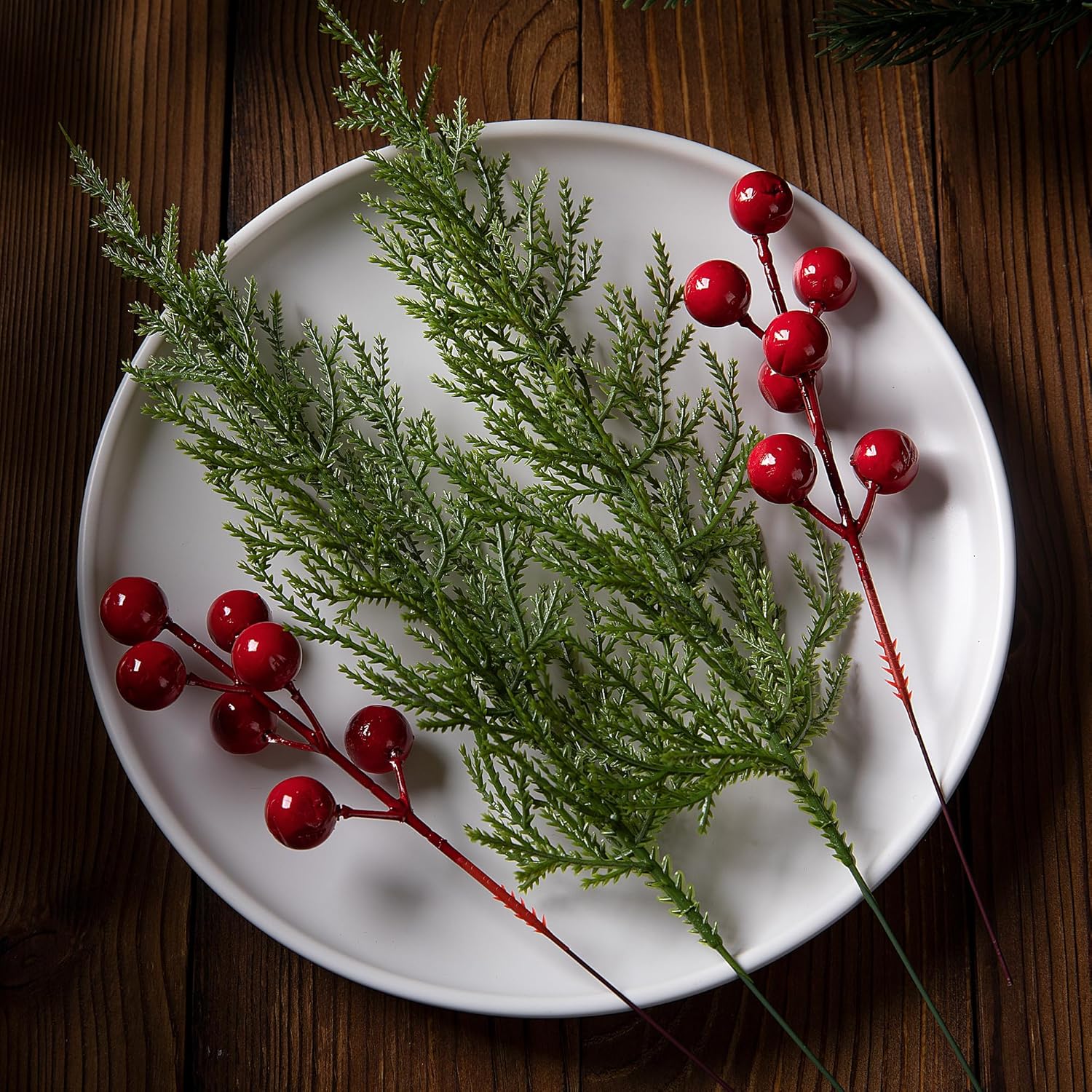 Juego de 30 ramas de pino artificiales 3D de Navidad, ramas de cedro de hoja perenne sintética de 12.5 pulgadas, agujas de pino de follaje falso,