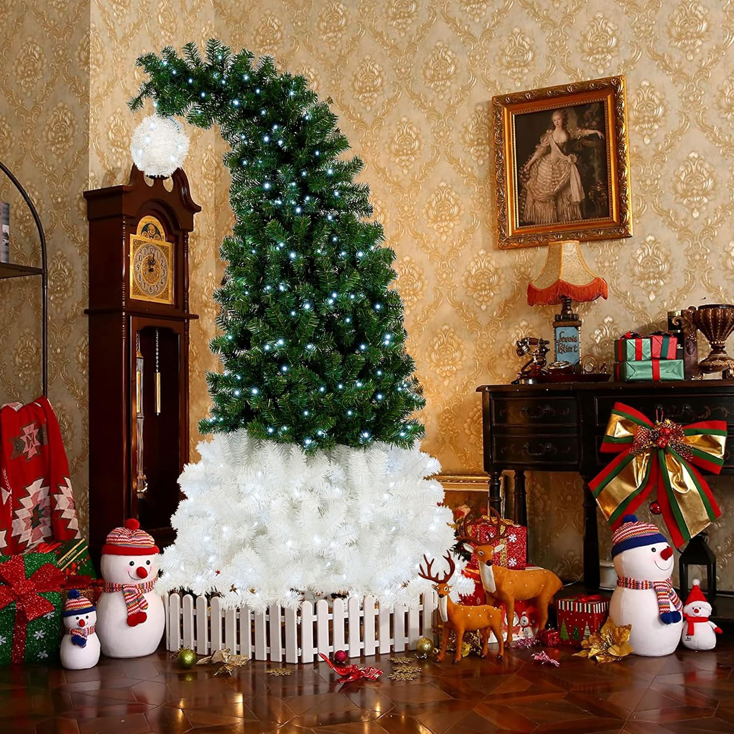 Árbol de Navidad preiluminado flexible de 6 pies con 300 luces LED, 1250 puntas de ramas exuberantes, plenitud y realismo mejorados, estilo de