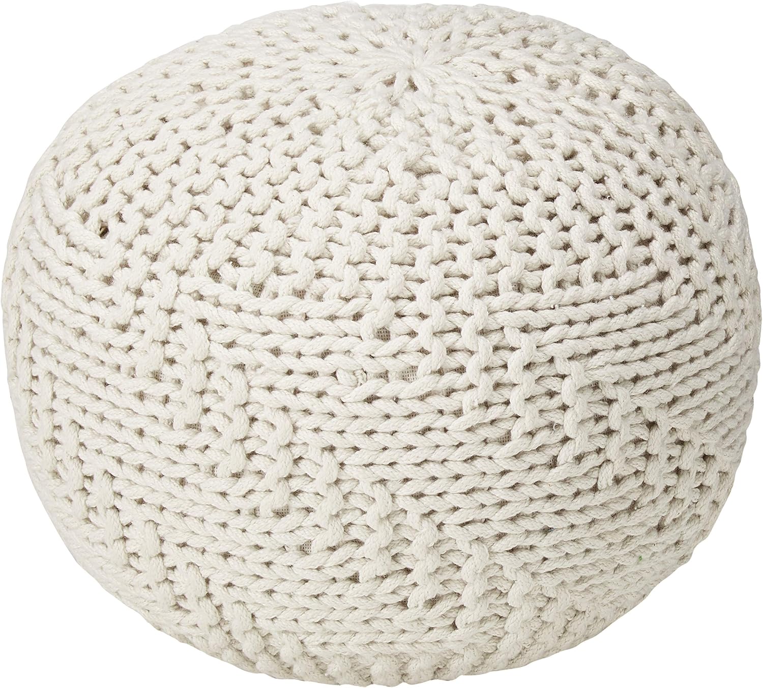 GDFStudio Haley – Puf moderno tejido de tela hecho a mano, color marfil