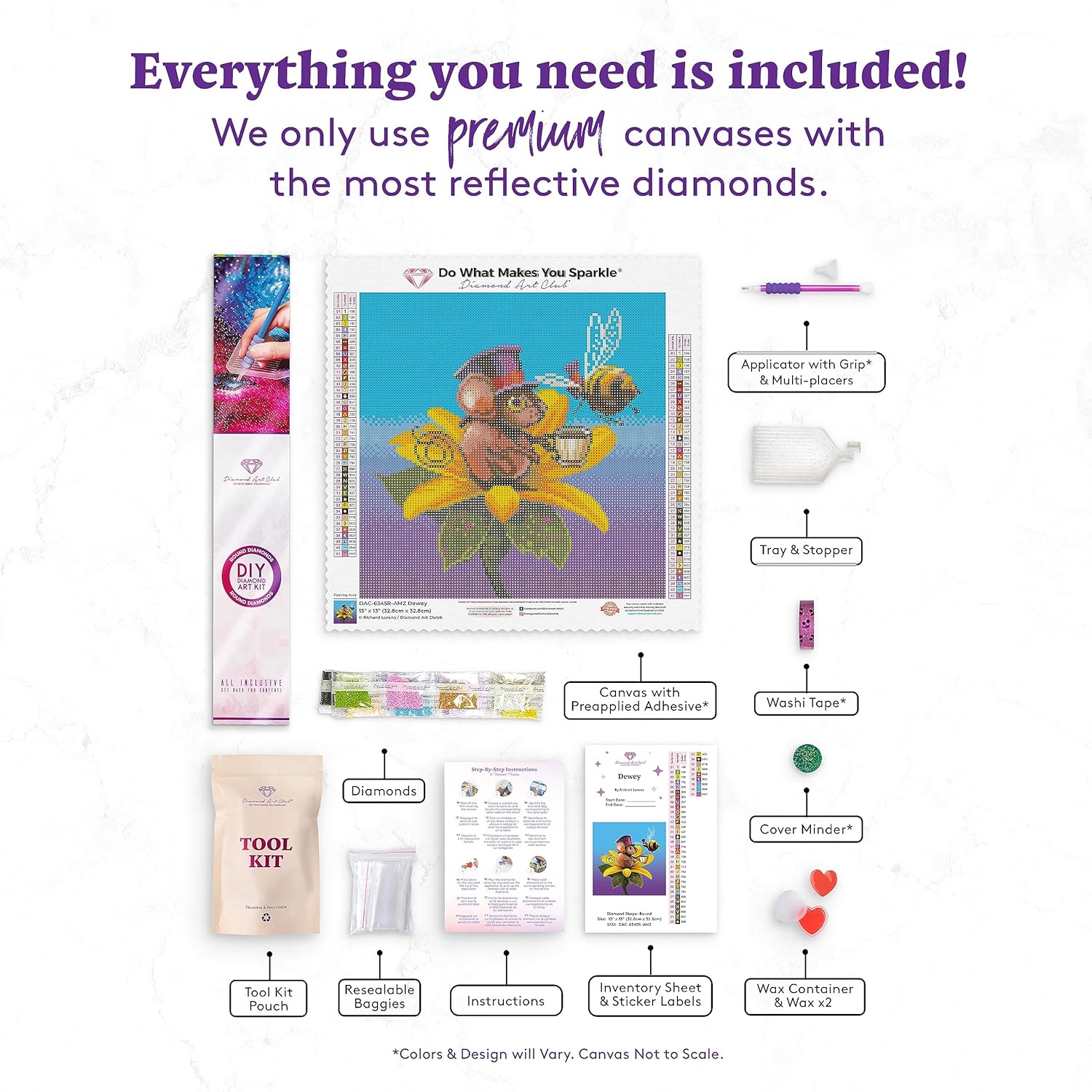DIAMOND ART CLUB Dewey – Kit de pintura de diamante de ratón, lienzo de diamantes de animales, arte redondo de diamantes 5D para adultos y todas las