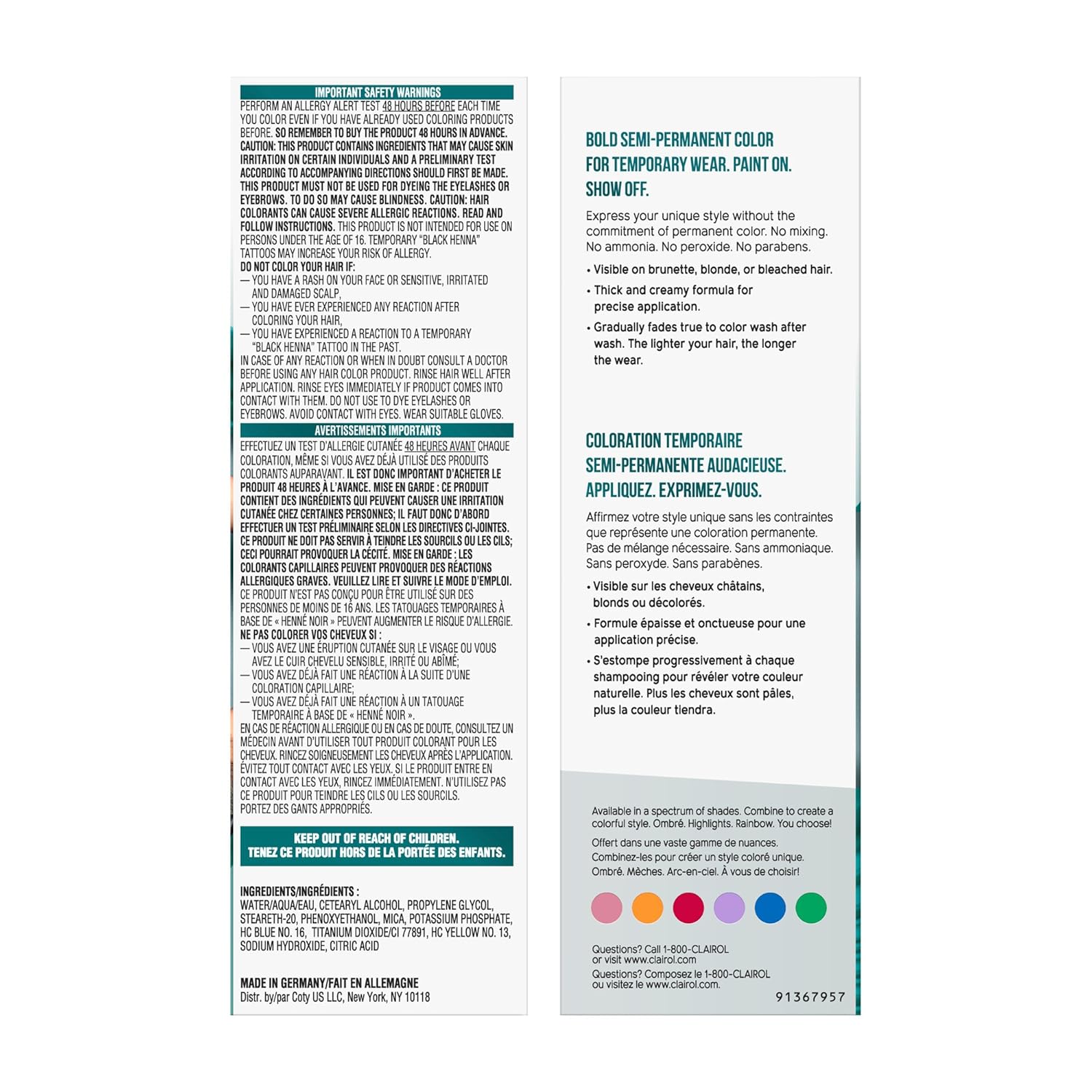 Clairol Color Crave – Tinte semipermanente para el cabello, color verde azulado, 1 unidad