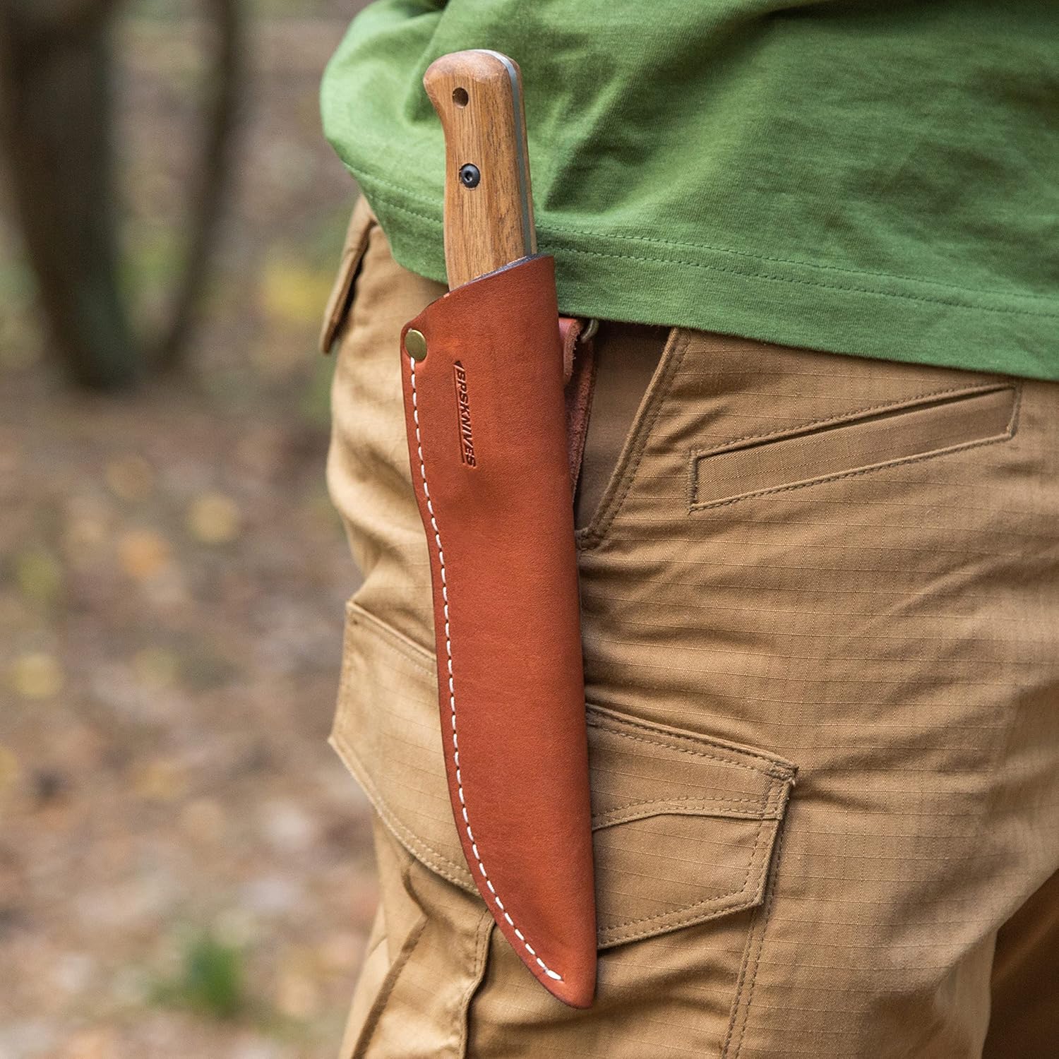 BPS Knives B1 SSH – Cuchillo bushcraft de acero inoxidable con funda de cuero, cuchillos de campamento, cuchillo de hoja fija de espiga completa