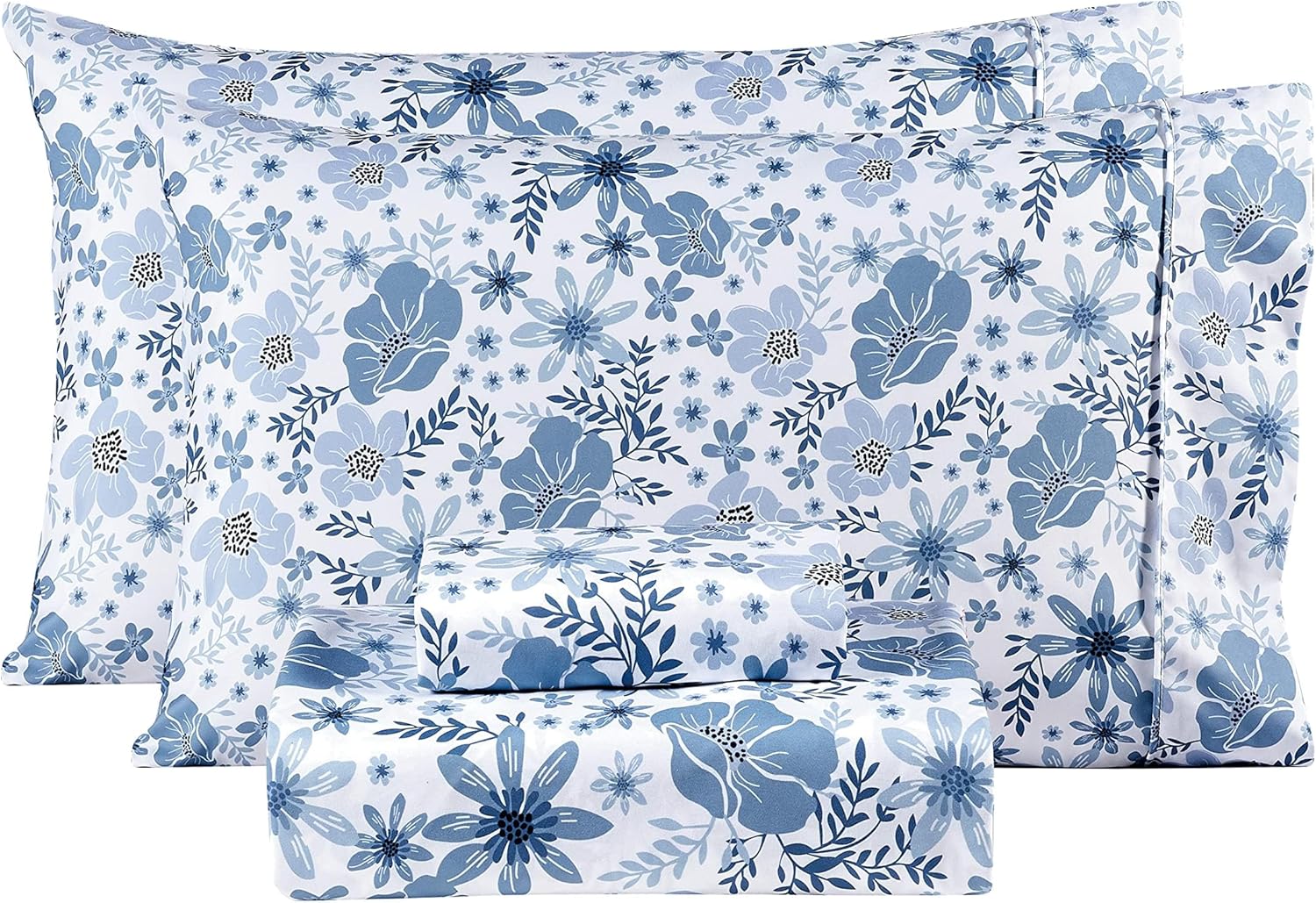 Mooreeke Sábanas matrimoniales florales, juego de sábanas de microfibra suave transpirable con estampado vintage, bolsillo profundo, sábana bajera