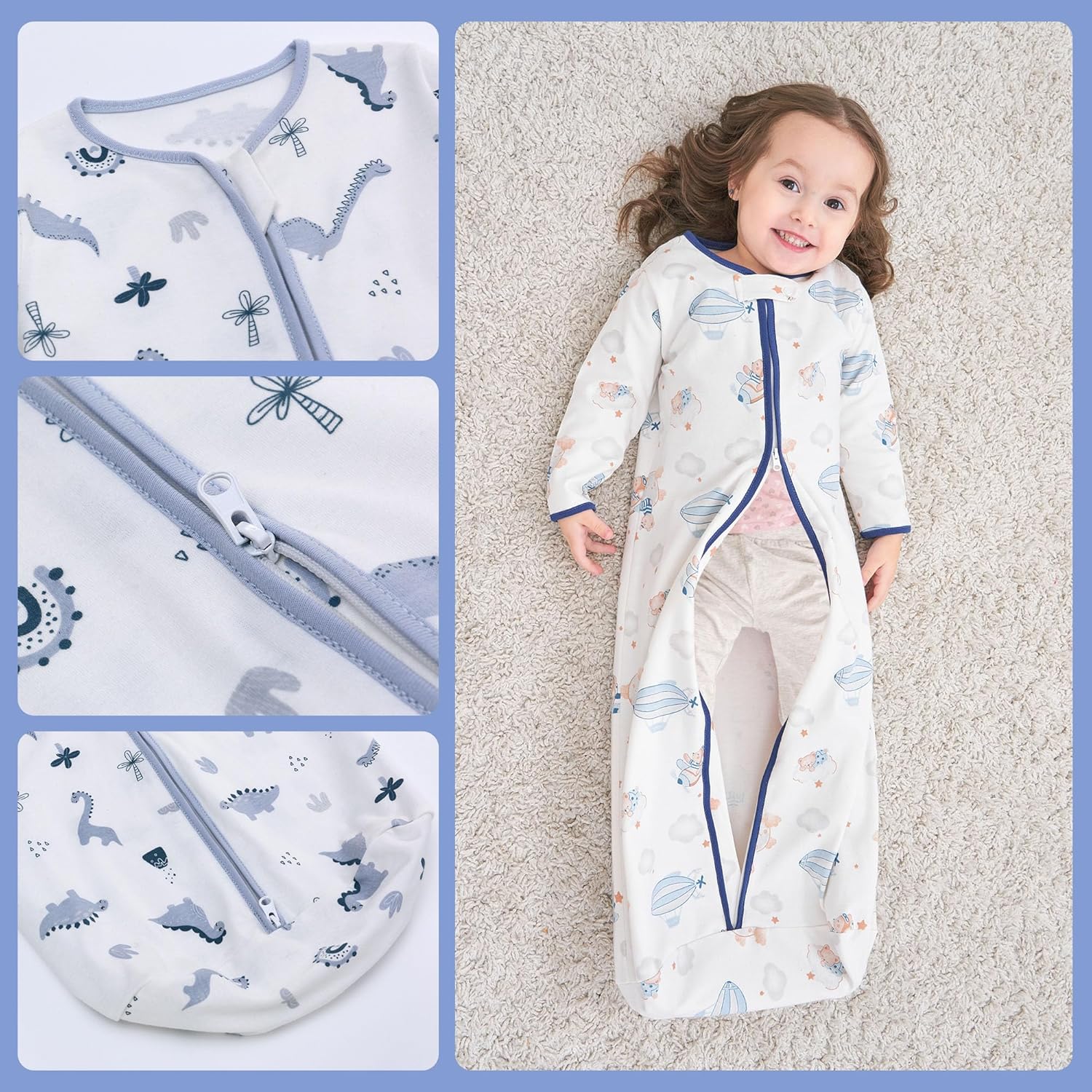 Saco de dormir para bebé, manta 100% algodón para bebé, saco de dormir de manga larga para niños pequeños de 0 a 18 meses