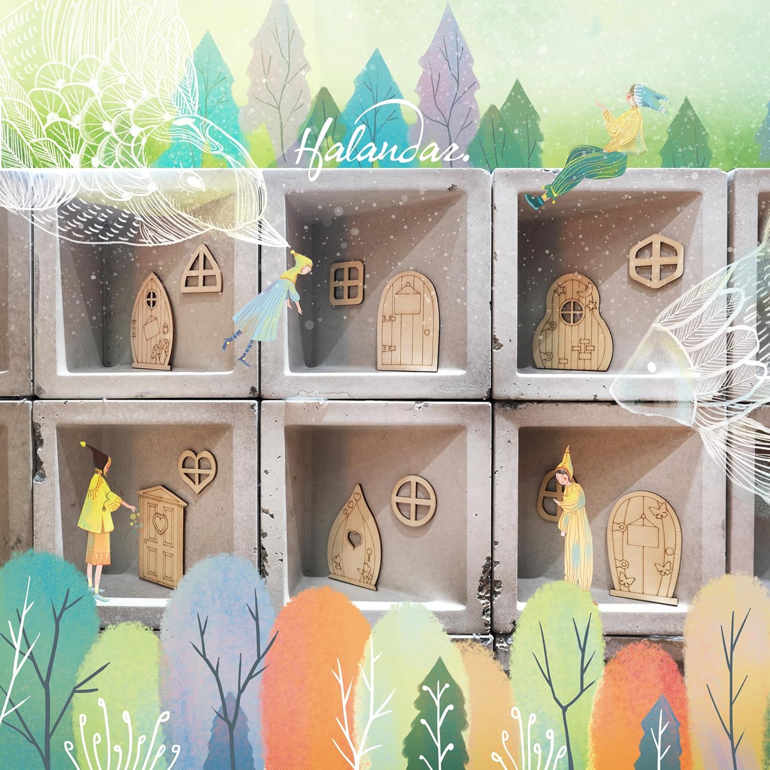 Halandar 48 piezas de puertas de jardín de madera para manualidades, mini ventana, casa de hadas, kit de bricolaje sin terminar, puerta en miniatura