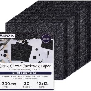 SANZIX Cartulina negra con purpurina de 12 x 12 pulgadas, 30 hojas, 1 color, 110 libras, 300 GSM, cartulina de papel con purpurina para Cricut, SANZIX Cartulina negra con purpurina de 12 x 12 pulgadas, 30 hojas, 1 color, 110 libras, 300 GSM, cartulina de papel con purpurina para Cricut,