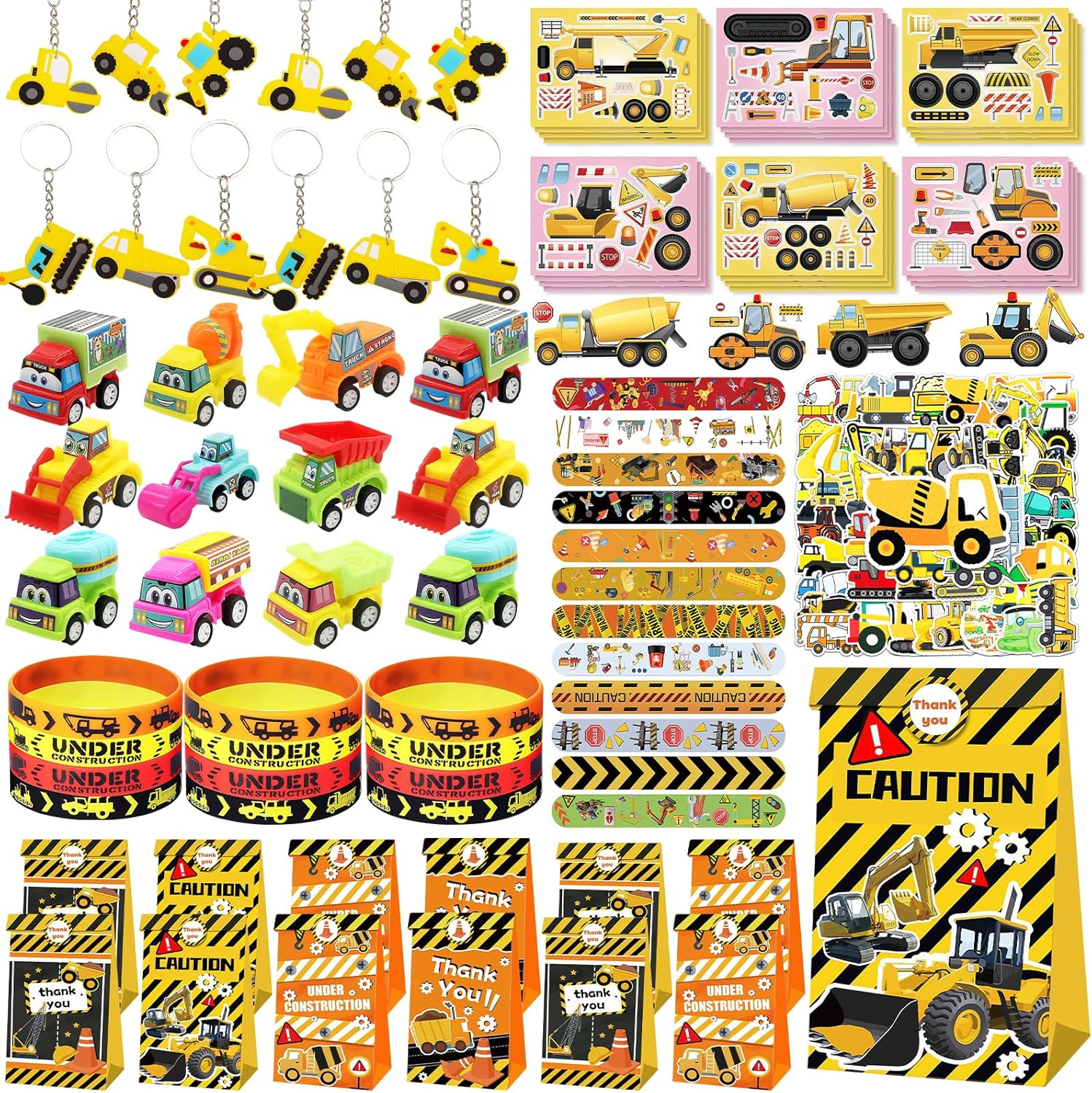 Recuerdos de fiesta de construcción, 122 piezas de bolsas de excavadora para excavadora, haz tus propias calcomanías de construcción, pulsera,