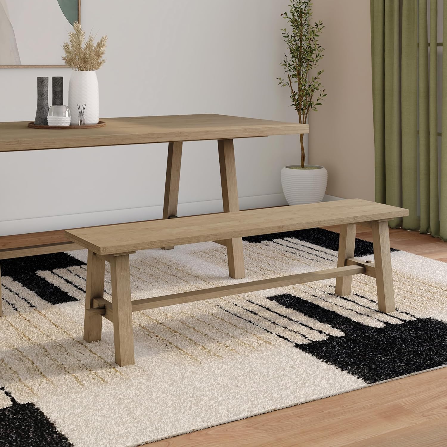 New Pacific Direct Bedford – Banco de comedor de 59 pulgadas, color humo cepillado