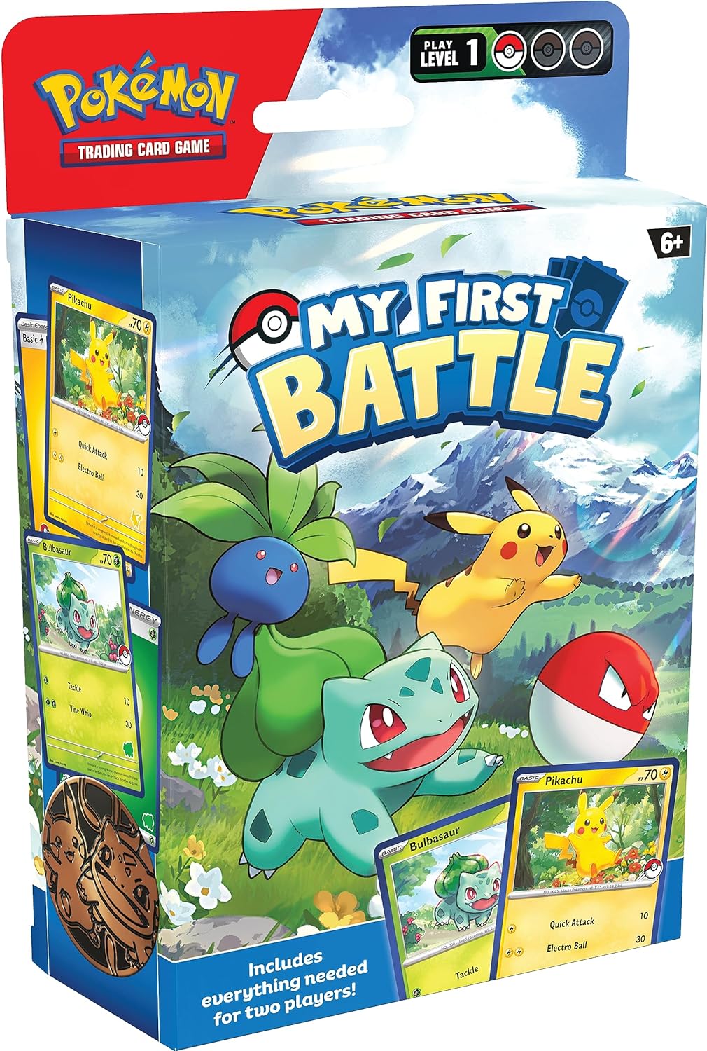 Pokémon TCG Mi primera batalla Pikachu y Bulbasaur (2 mini mazos y accesorios listos para jugar)