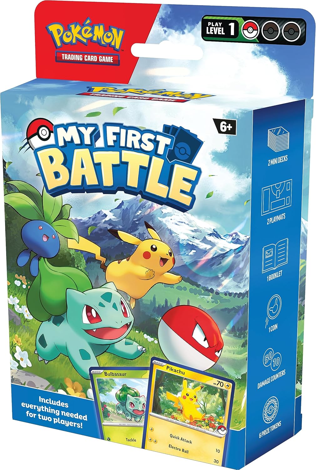 Pokémon TCG Mi primera batalla Pikachu y Bulbasaur (2 mini mazos y accesorios listos para jugar)