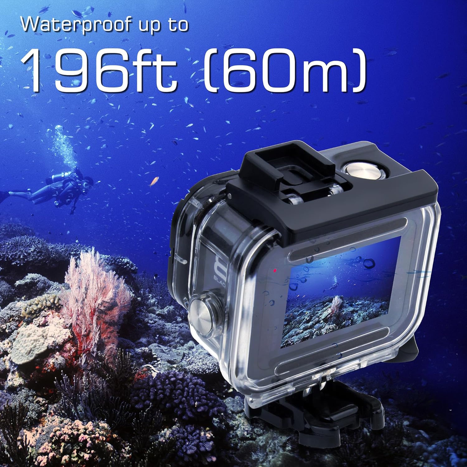 Carcasa impermeable para GoPro Hero 8 Negro, doble ranura para zapata fría protectora subacuática carcasa para GoPro Hero 8 Cámara de acción negra