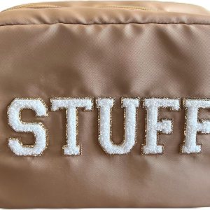 SkyTen – Bolsa de maquillaje con letras de chenilla, estuche de nailon para cosméticos, organizador de viaje Glam Stoney Trébol Dupe, Camello, Bolsa SkyTen – Bolsa de maquillaje con letras de chenilla, estuche de nailon para cosméticos, organizador de viaje Glam Stoney Trébol Dupe, Camello, Bolsa