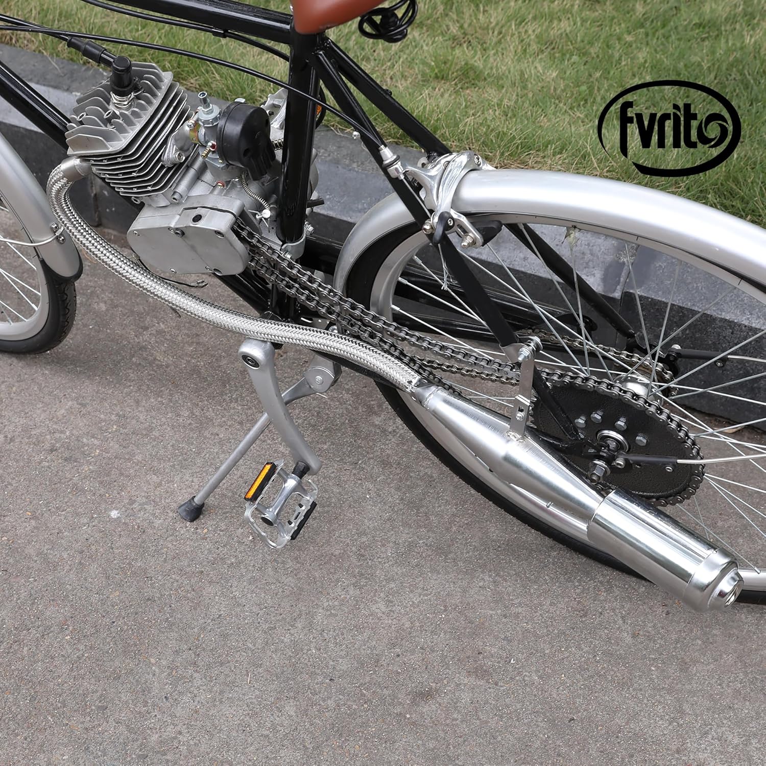 FVRITO Viper Silenciador de tubo de escape flexible con hardware para 2 tiempos, 49 cc, 60 cc, 66 cc, 80 cc, 100 cc, motor motorizado a gas, piezas