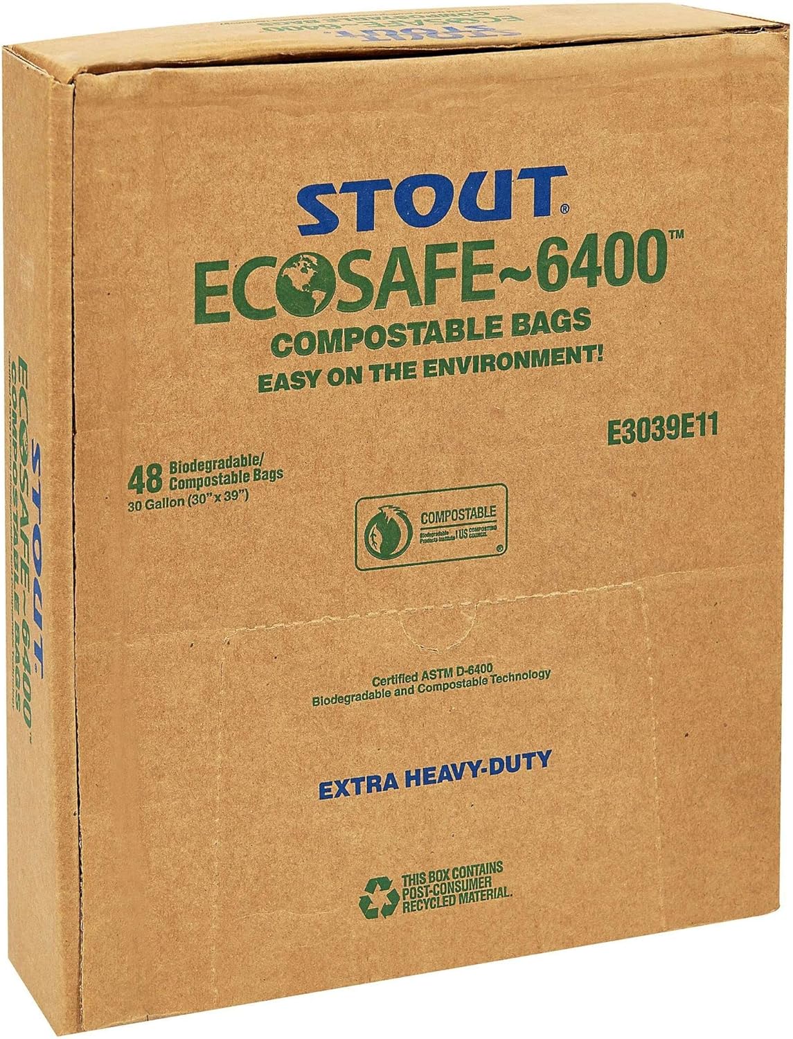 Stout e2430e8513galones 24″ x 30″ Heavy Duty biodegradables bolsas de basura, 45bolsas por caja, astm6400, verde, fabricado en Estados Unidos por