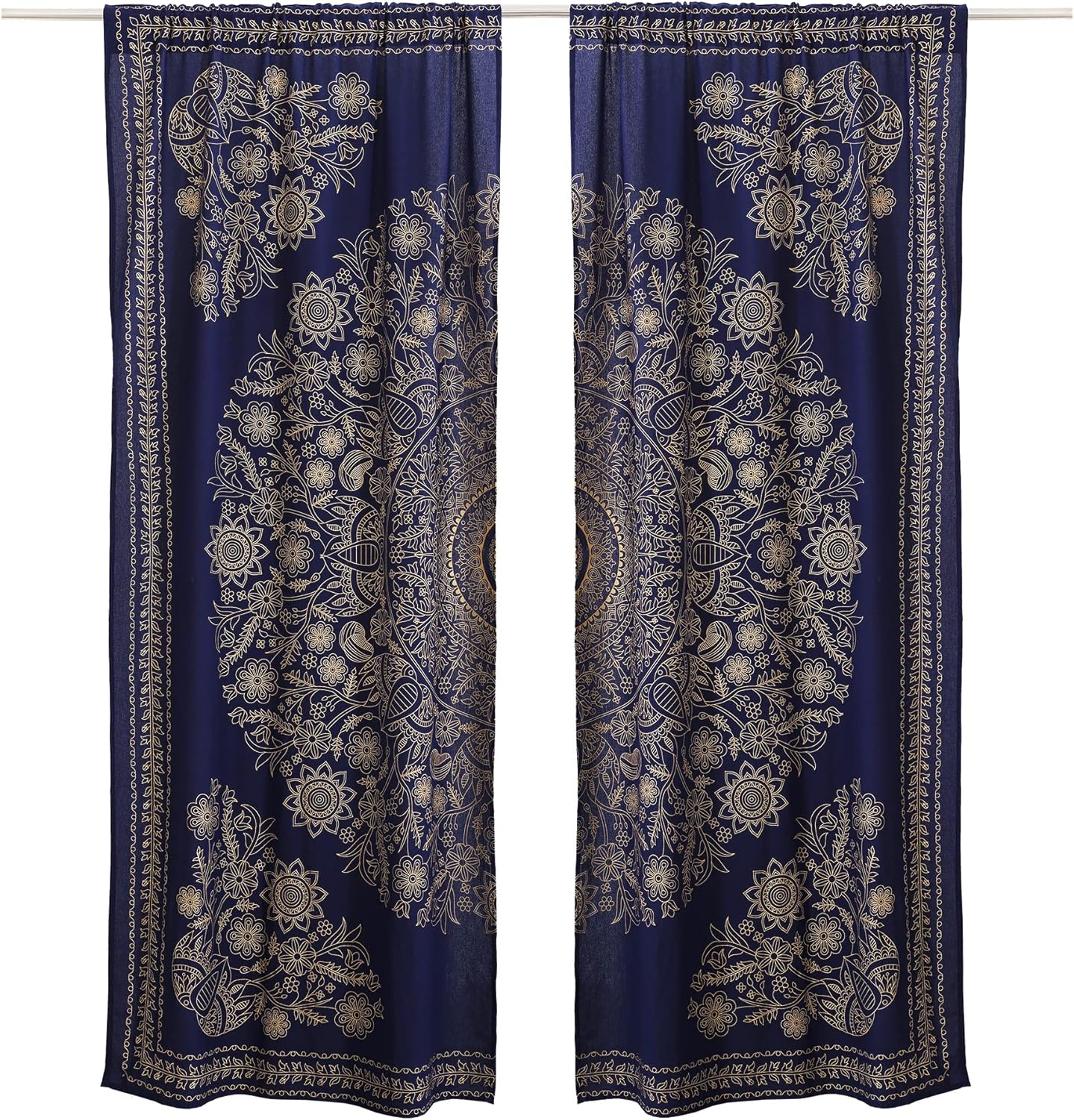 Popular Handicrafts India Hippie Mandala Bohemia Hermoso Bosquejo Cortina Cortina Dormitorio Sala Balcón Cenefa Paneles Azul Oro