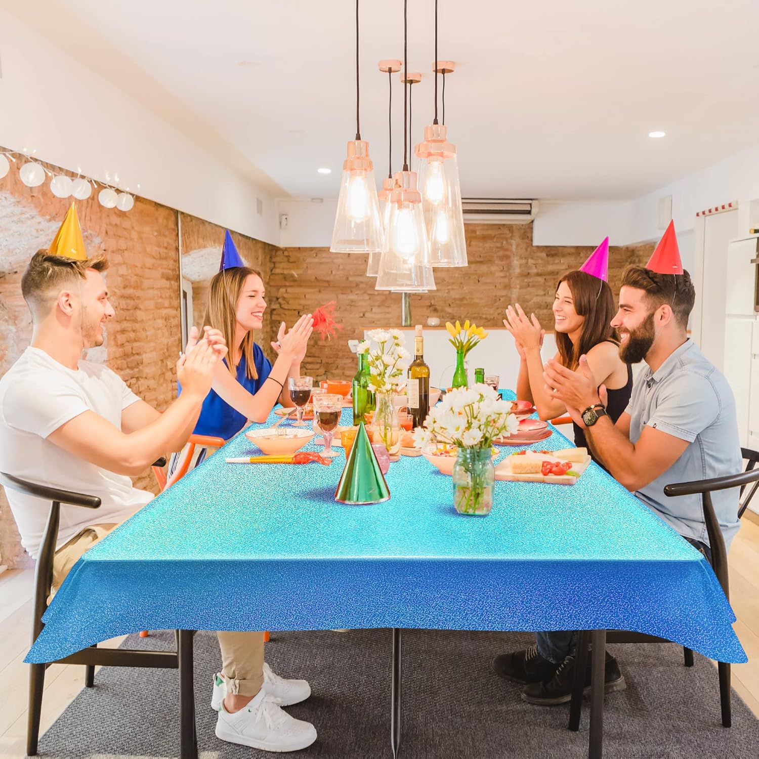 3 manteles láser holográficos azules de 40 x 108 pulgadas, manteles de plástico para fiestas, decoración de fiesta brillante para sirena, invierno,