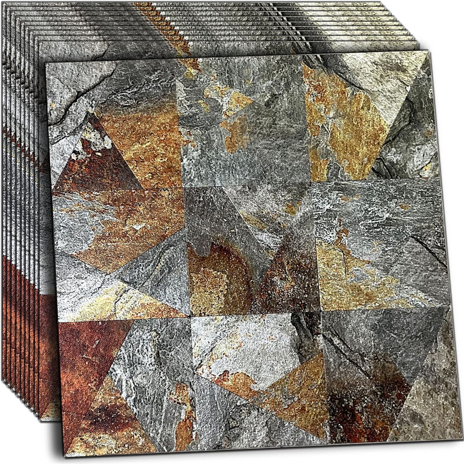 XUANINY 10 hojas de azulejos de metal para salpicaduras de pared, autoadhesivo, triangular, de aluminio, mosaico de aluminio, adhesivo de pared 3D