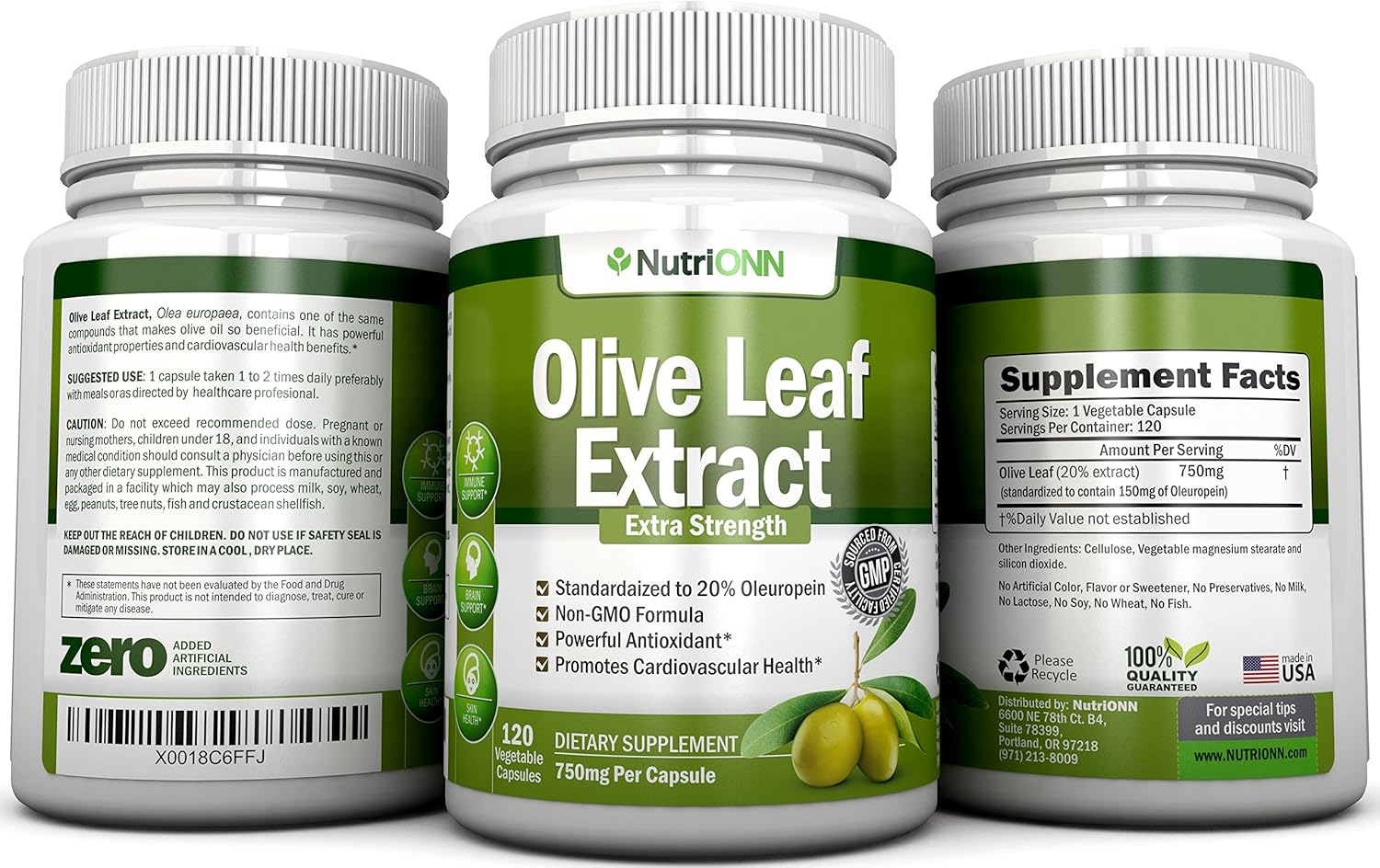 Extracto de hoja de olivo  750 mg  120 cápsulas  Extra fuerte  20% oleuropeína  Fórmula sin OMG  Calidad premium de hojas de olivo puro  Potente