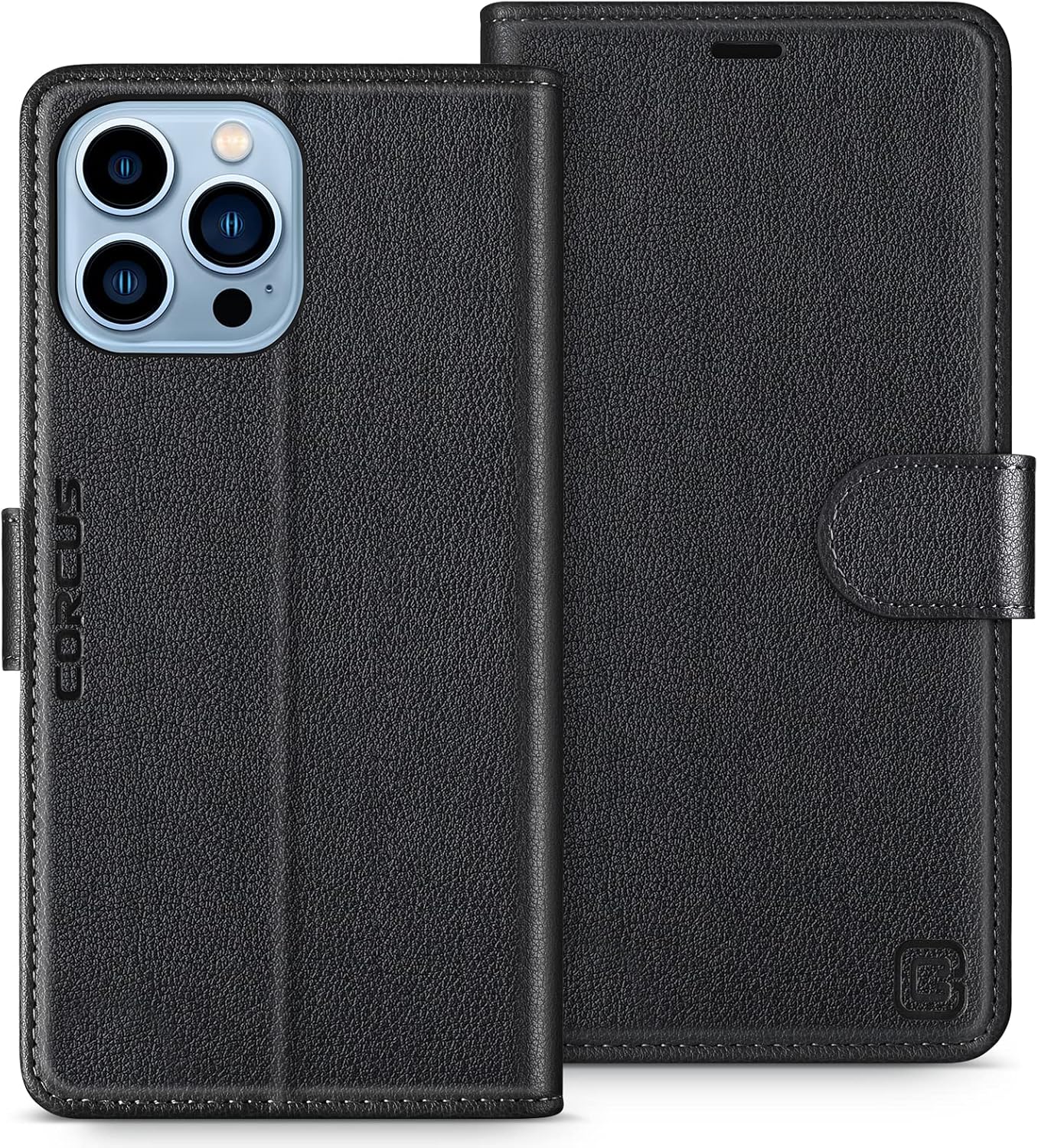 Funda protectora de piel sintética con bloqueo RFID, función atril con cierre magnético, funda tipo cartera compatible con iPhone 13 Pro Max 5G de