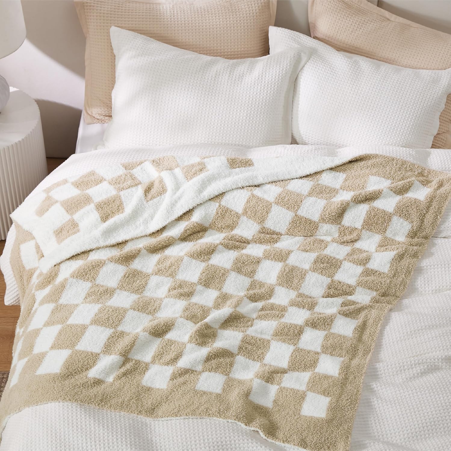 Bedsure Manta a cuadros  Manta de punto súper suave, cálida, acogedora, esponjosa, ligera, para sofá, cama (50 x 60 pulgadas)