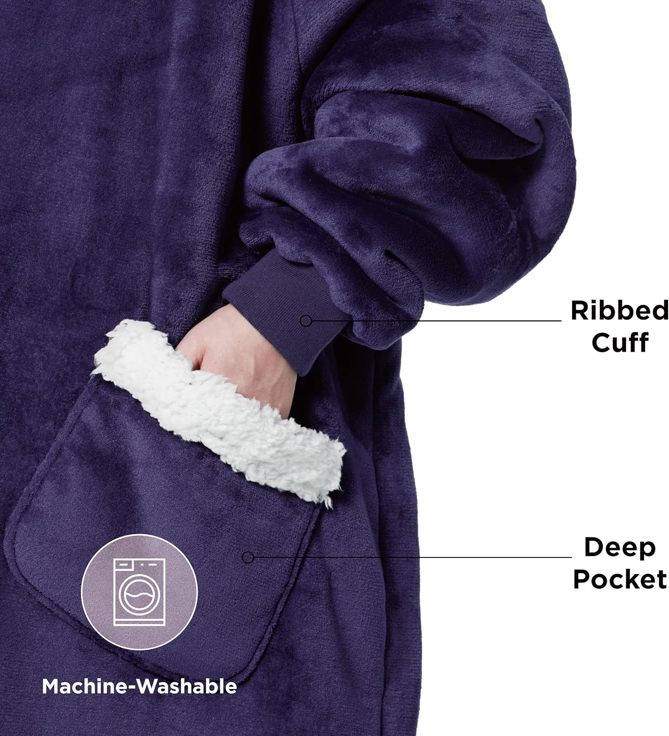 Bedsure Manta con capucha con mangas, manta Sherpa con capucha para adultos como regalo para mamá y mujer, manta de sudadera color morado, estándar,