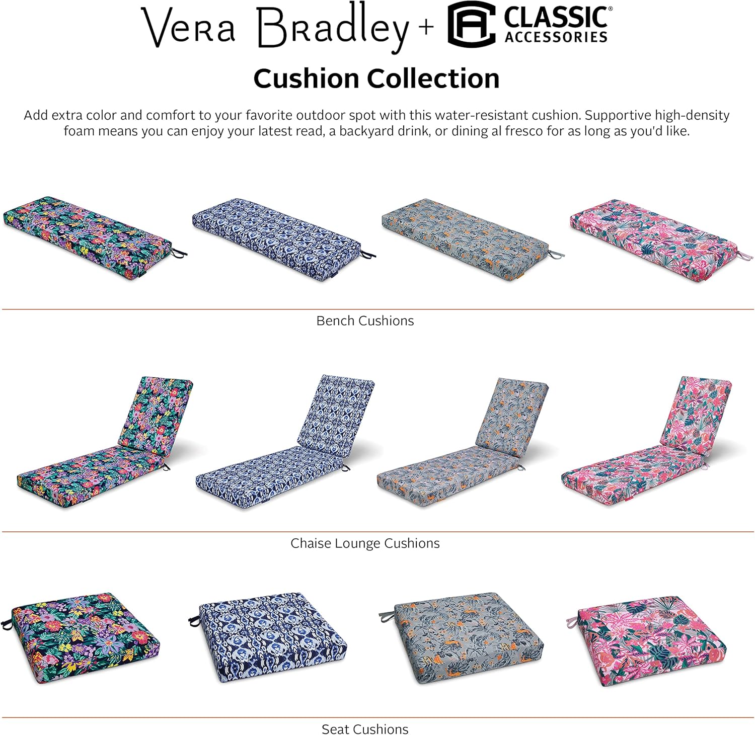 Classic Accessories Vera Bradley by Classic Accessories – Cojín para banco de patio, resistente al agua, 54 x 18 x 3 pulgadas, Ikat Island, cojines