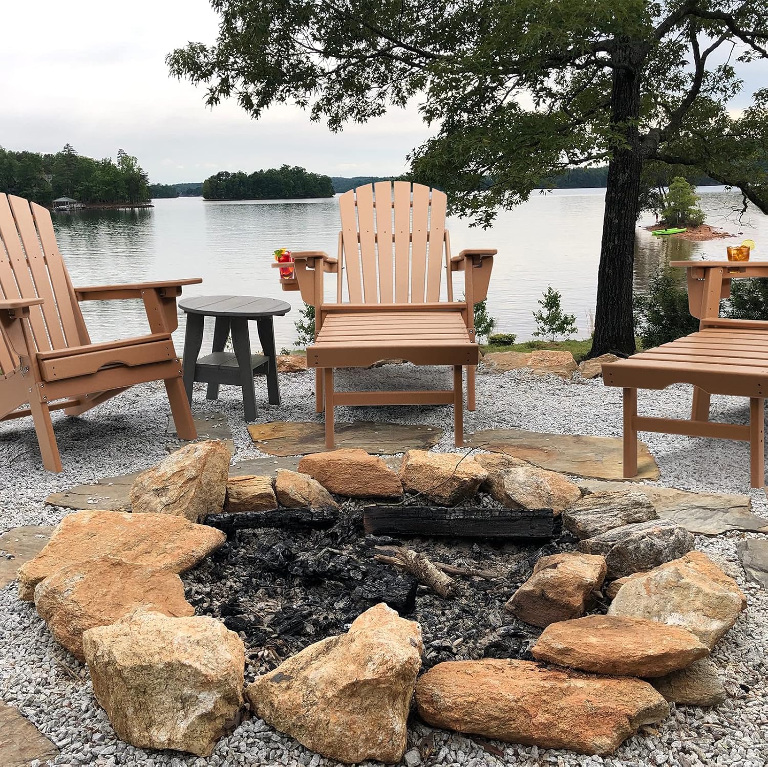 FUNBERRY Silla Adirondack con respaldo ajustable, sillas Adirondack plegables,Sillas Adirondack de plástico con otomana,Silla Adirondack resistente