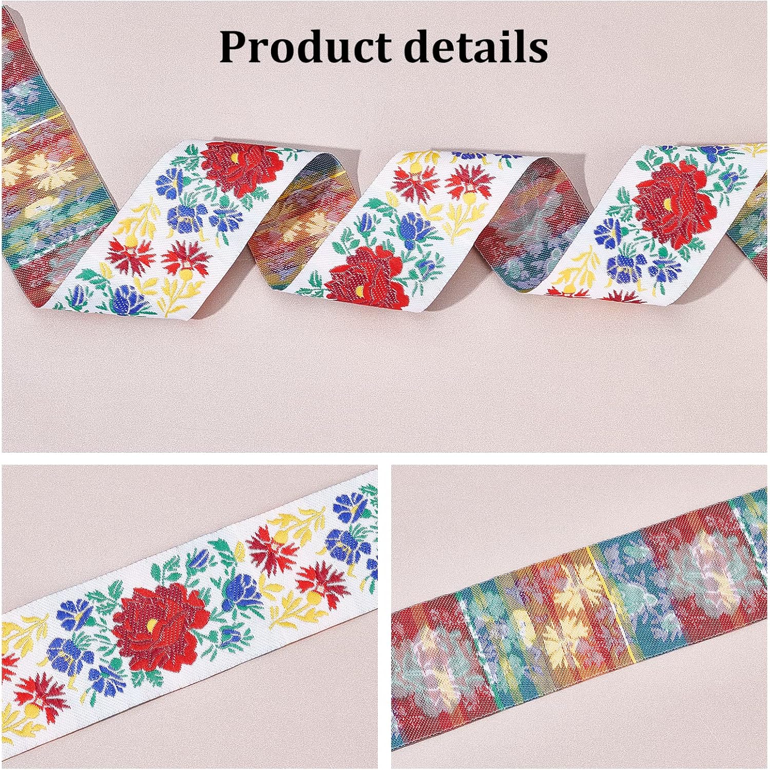 PH PandaHall Cinta de jacquard de 2 pulgadas, 10 yardas de tela vintage con ribete floral con flecos, cinta mexicana bordada para ropa bohemia,