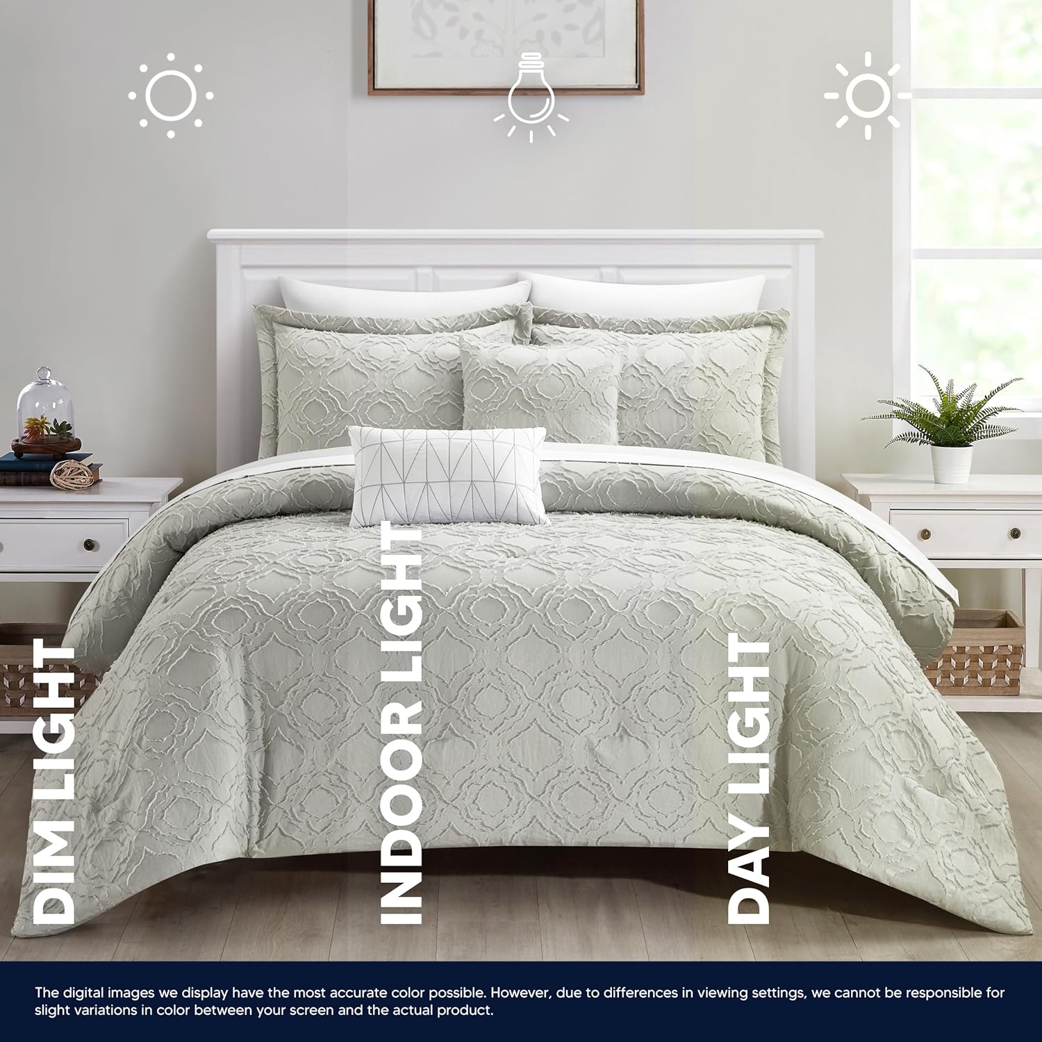 Chic Home Jane – Juego de edredón de 5 piezas con clip, diseño geométrico de cuadrifolio jacquard, fundas de almohada decorativas incluidas, King,
