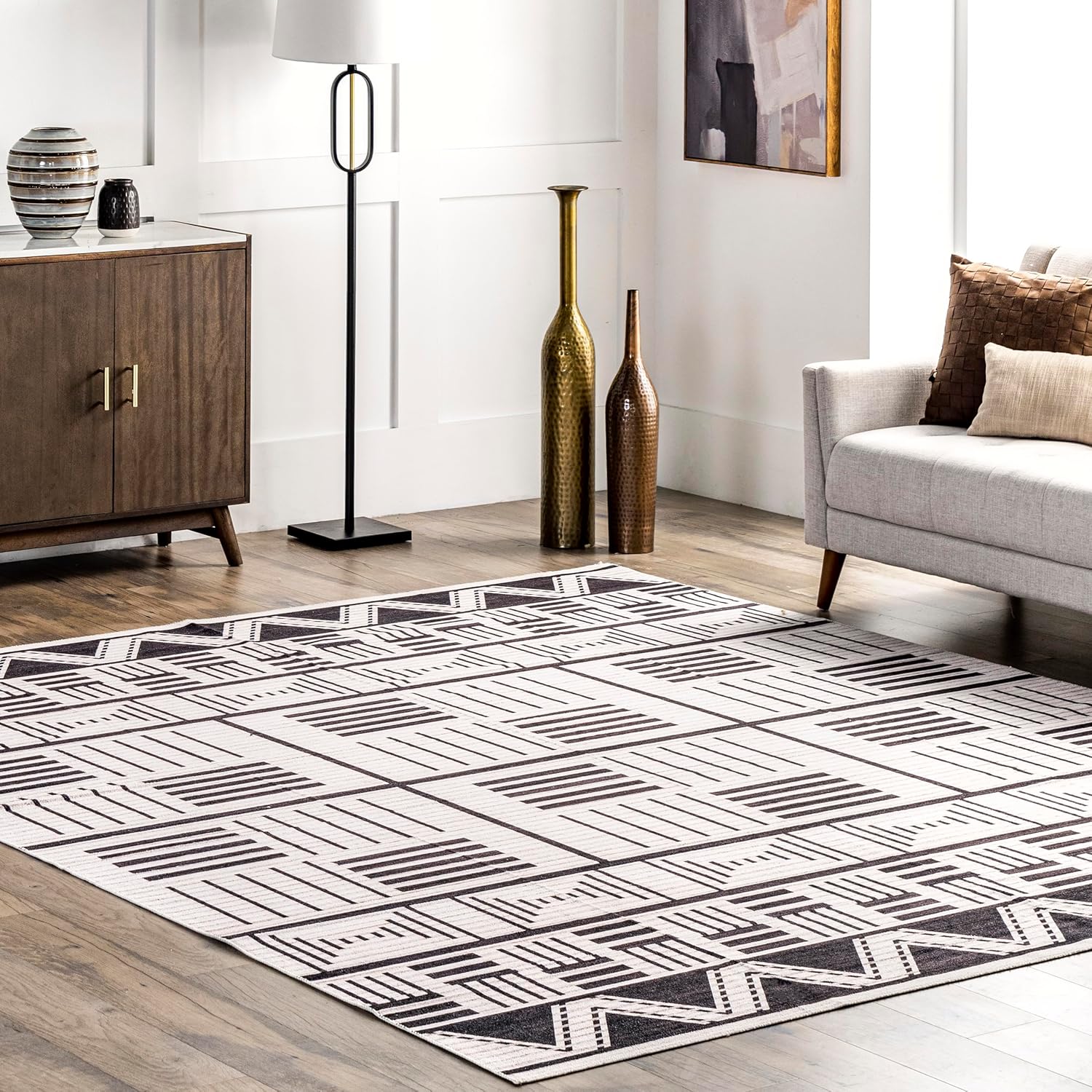 nuLOOM Evia Tribal Stripes – Alfombra lavable a máquina, 8 x 10, color carbón