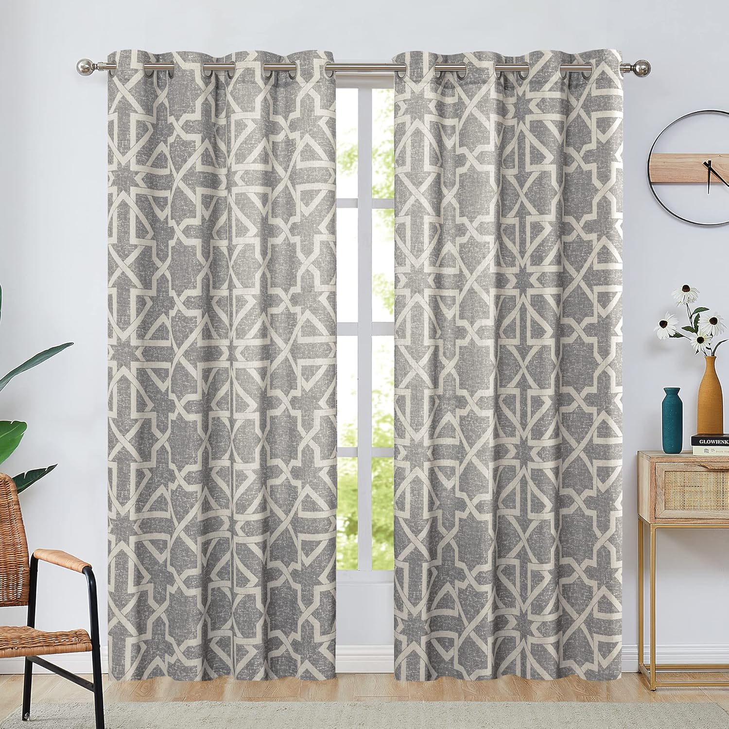 jinchan Cortinas de lino texturizadas, cortinas de lino gris sobre beige, 84 pulgadas de largo, 2 paneles para sala de estar, tratamiento de