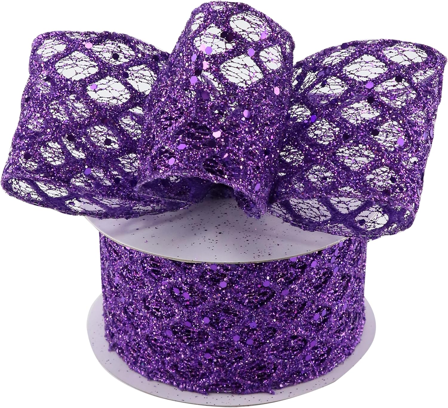 Cinta morada con alambre de 2.5 pulgadas x 10 yardas, cinta con alambre con purpurina, cinta morada para Halloween, decoraciones de Navidad,