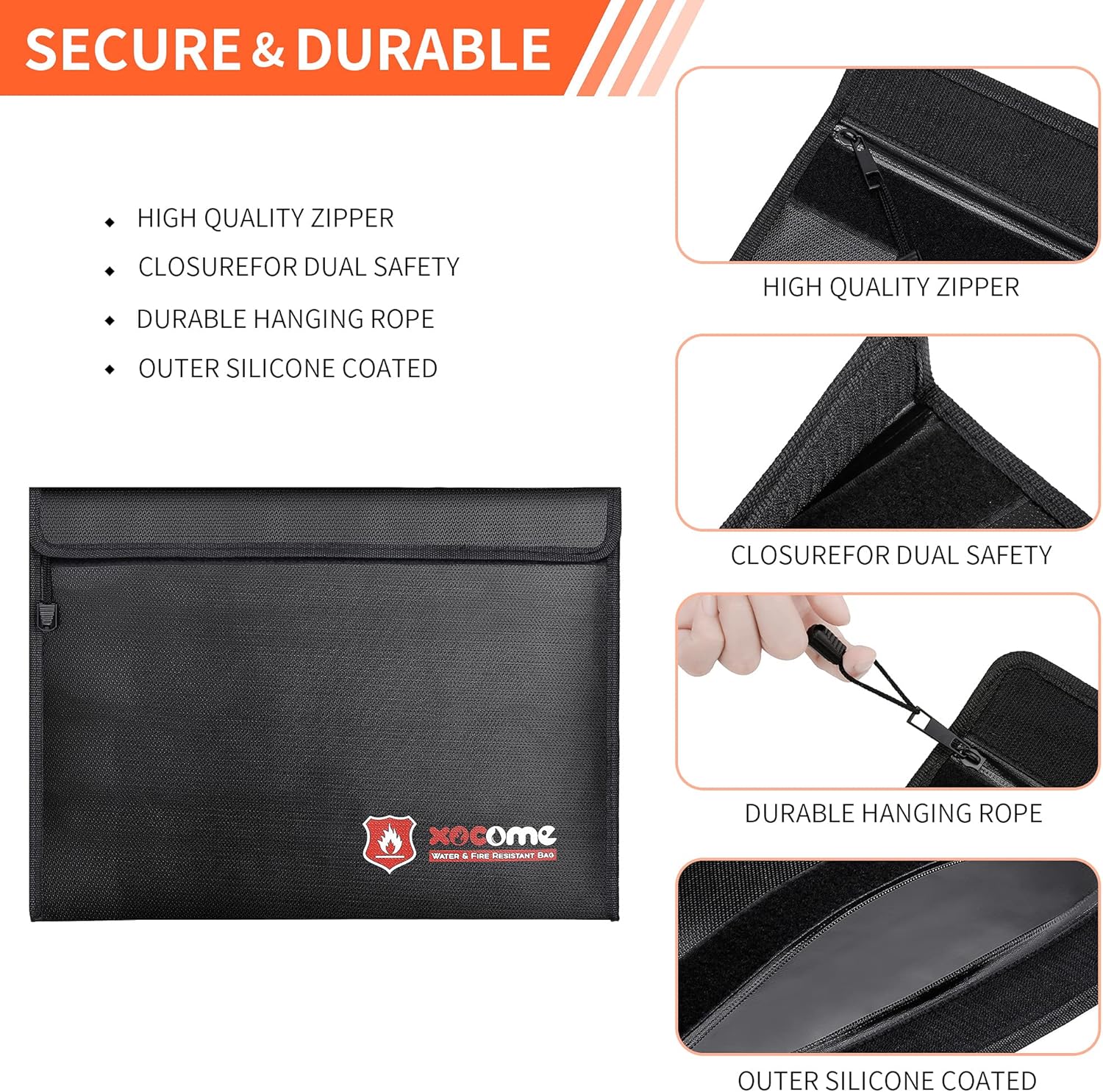 Bolsas de documentos ignífugas, (15 x 11 y 9 x 7 pulgadas), bolsa de dinero ignífuga que no pica, bolsa de cartera ignífuga, juego de bolsas