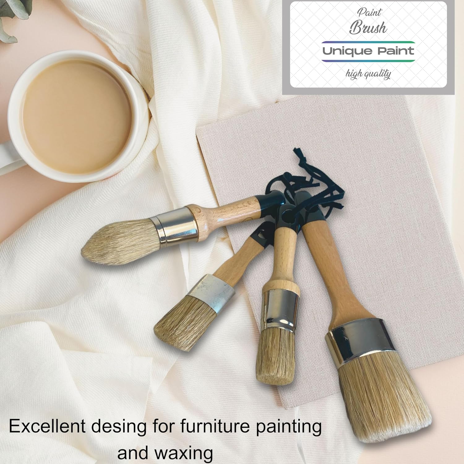 4 pinceles de pintura de cera de tiza, 1 pincel grande de tiza para pintura de muebles, 3 pinceles de pintura pequeños, juego de pinceles de pintura
