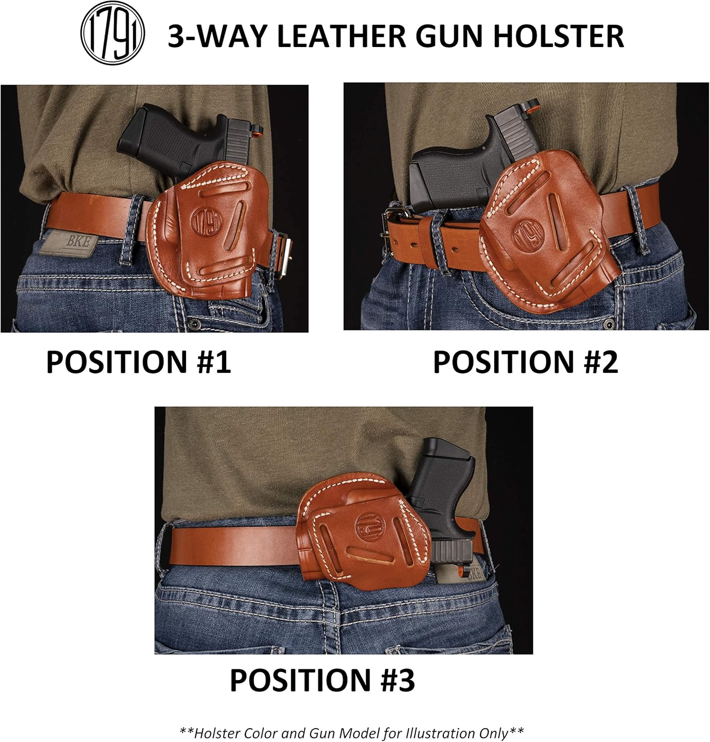 1791 GUNLEATHER Funda de piel para pistola de 3 vías OWB para diestros y pulgar  Compatible con Glock 17 19 22 23 32, Ruger SR9 SR22, Sig P225 P299,