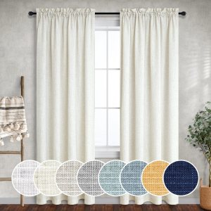 Mrs.Naturall Cortinas marfil de 90 pulgadas de largo para sala de estar, juego de 2 paneles con bolsillo para barra, mezcla de lino, ligeras, Mrs.Naturall Cortinas marfil de 90 pulgadas de largo para sala de estar, juego de 2 paneles con bolsillo para barra, mezcla de lino, ligeras,
