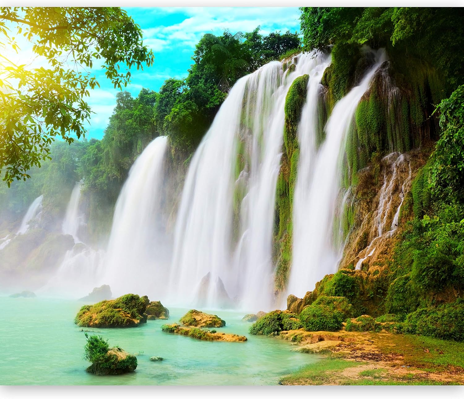 artgeist Mural de pared Cascada Tropical de 135 x 106 pulgadas, papel tapiz autoadhesivo removible de gran tamaño para decoración de pared, diseño