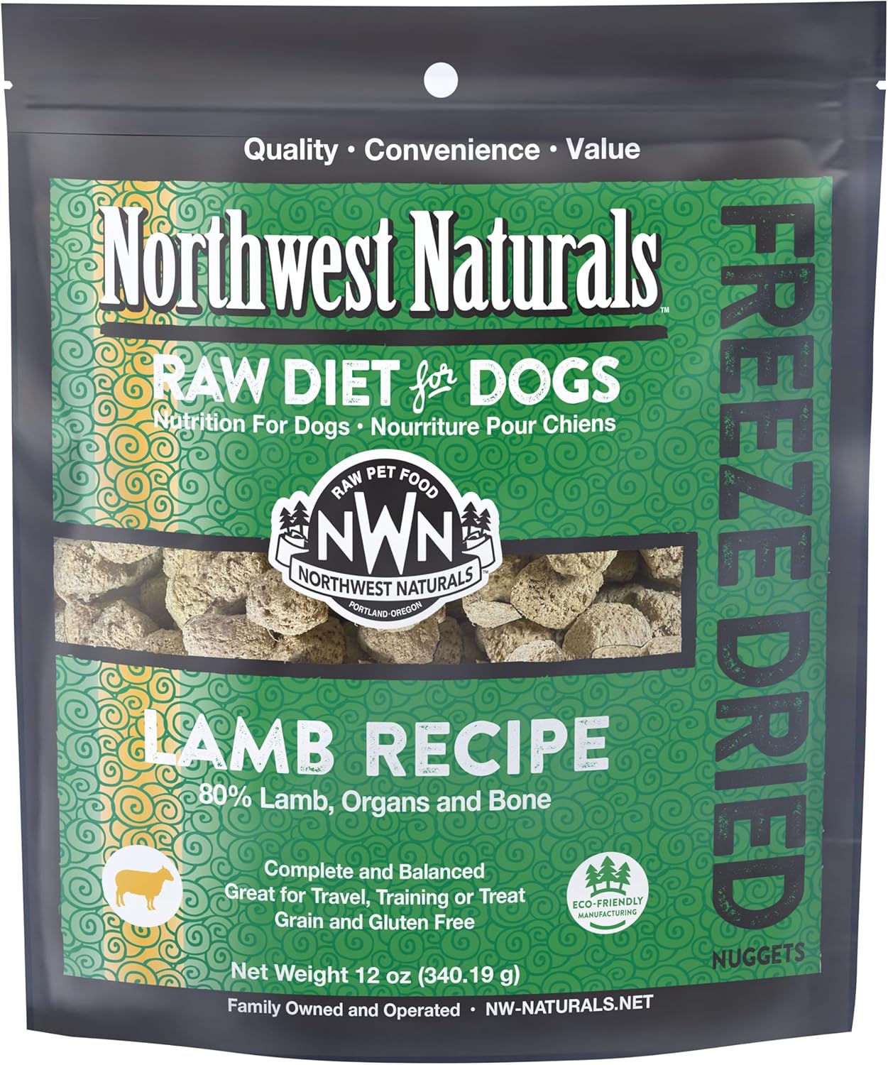 Northwest Naturals Alimento liofilizado para perros de cordero  Nuggets de tamaño bocado  Saludable y limitado, alimento para mascotas de grado