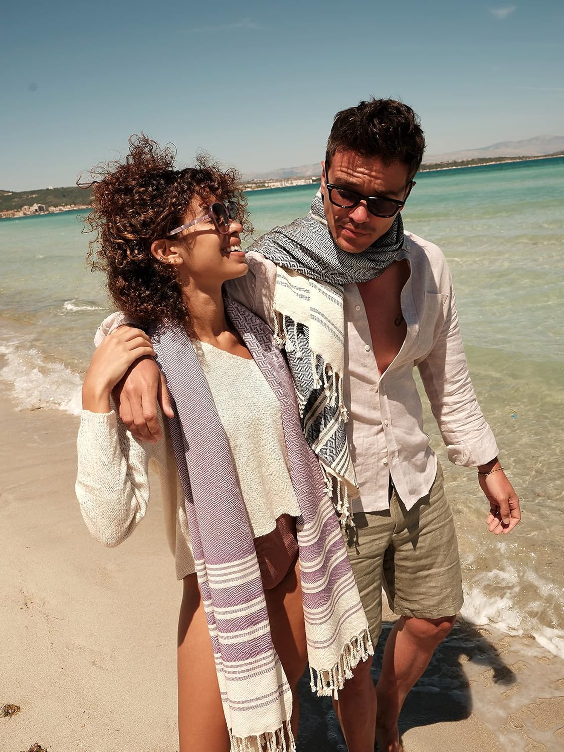 SMYRNA TURKISH COTTON – Toalla de playa turca original de la serie Mediterranean  100% algodón, prelavada, 37 x 71 pulgadas  Toalla de baño