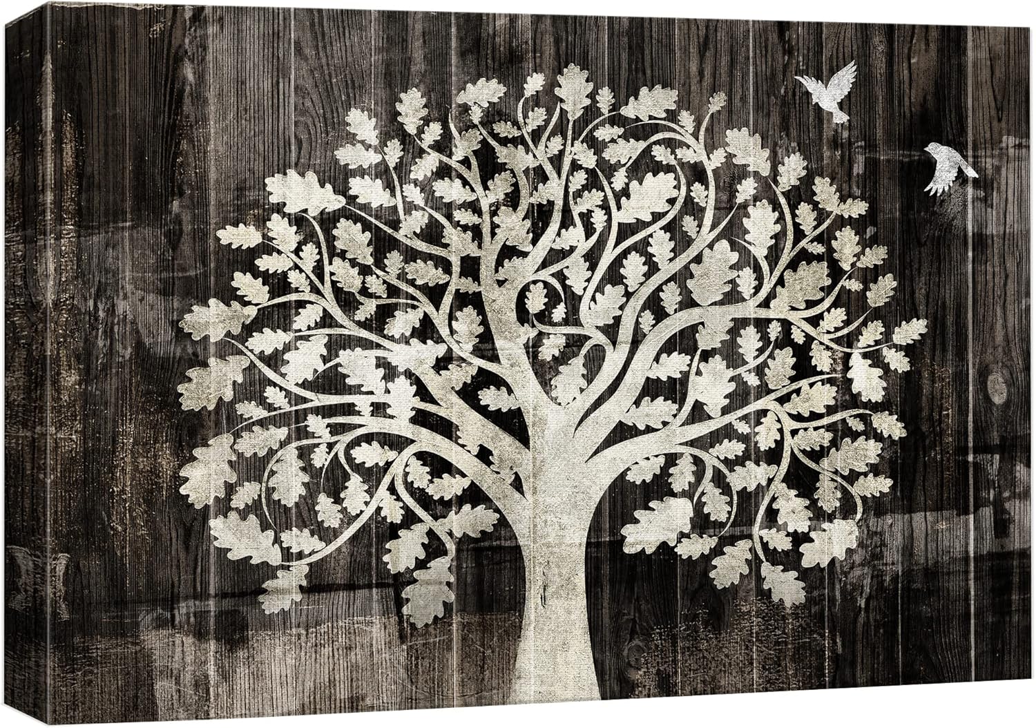 wall26 Lienzo impreso para pared, panel de madera, tapiz botánico de pájaro, árbol botánico, ilustraciones de naturaleza silvestre, arte moderno,
