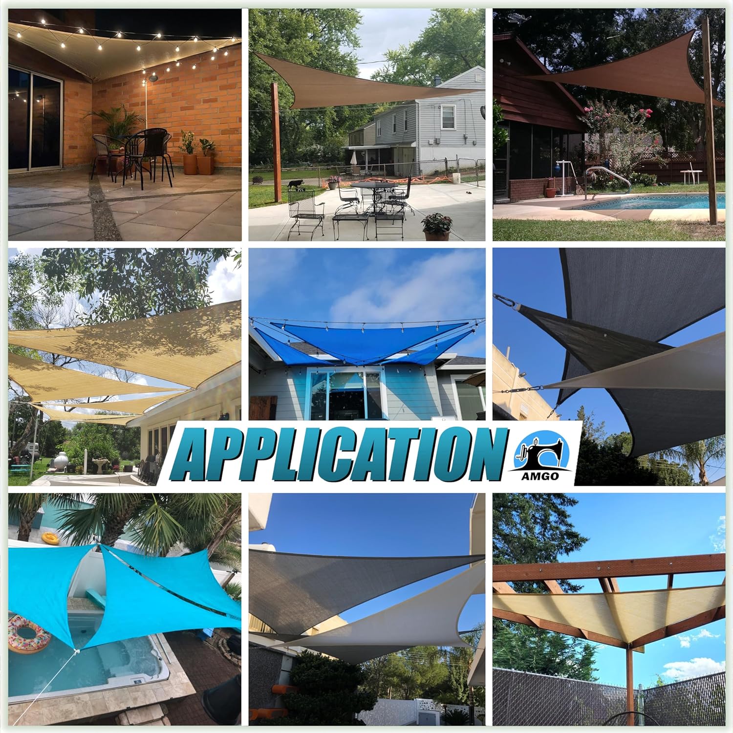 Amgo Toldo triangular beige de 16 x 16 x 16 pies para exteriores, UPF50+ AGTAPT16, 95% de bloqueo UV, permeable al agua y al aire, estándar